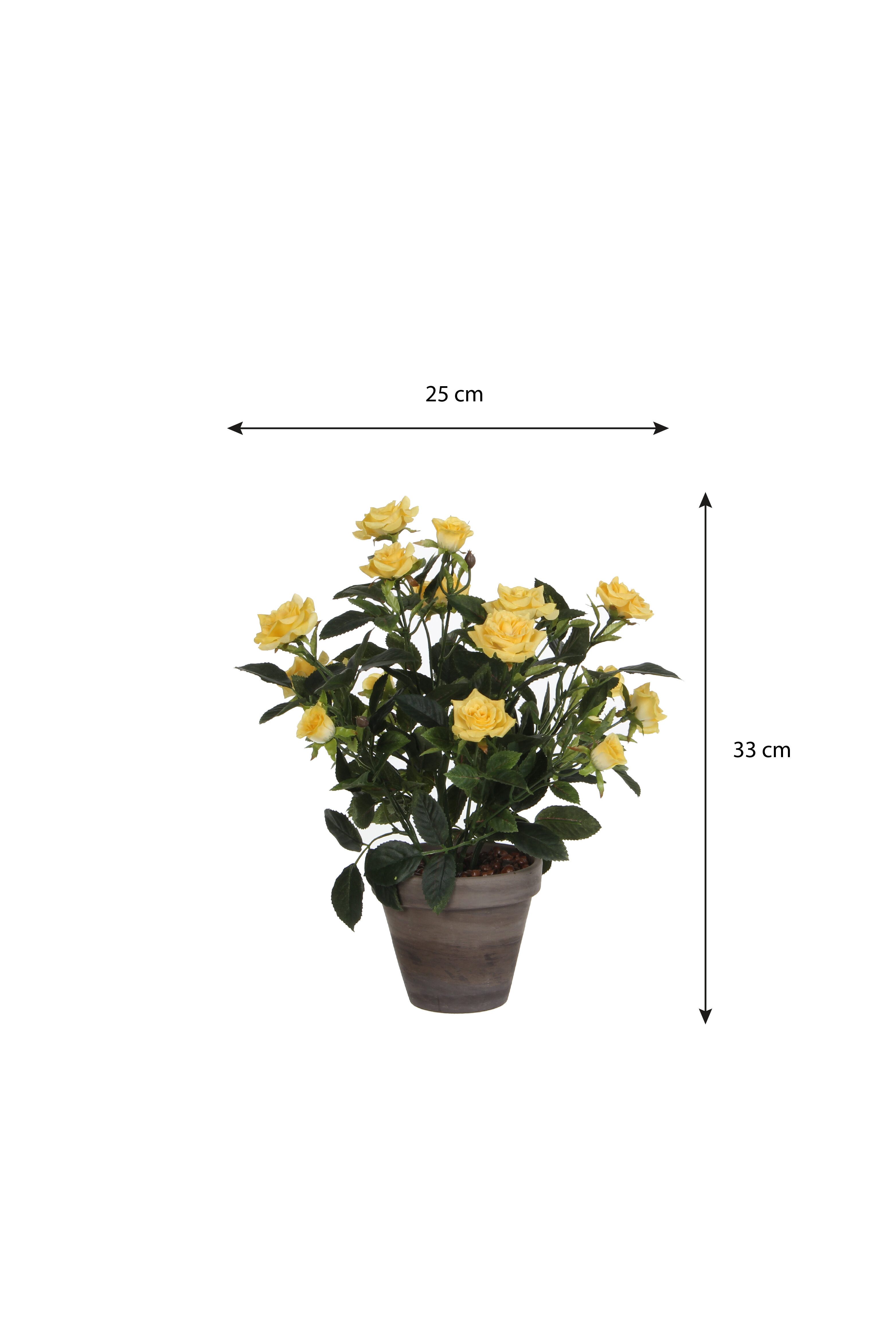 Kunstpflanze Mica Decorations Rosenstrauch gelb in Topf Stan grau d11,5cm - h33xd25, Mica Decorations, Höhe 33 cm