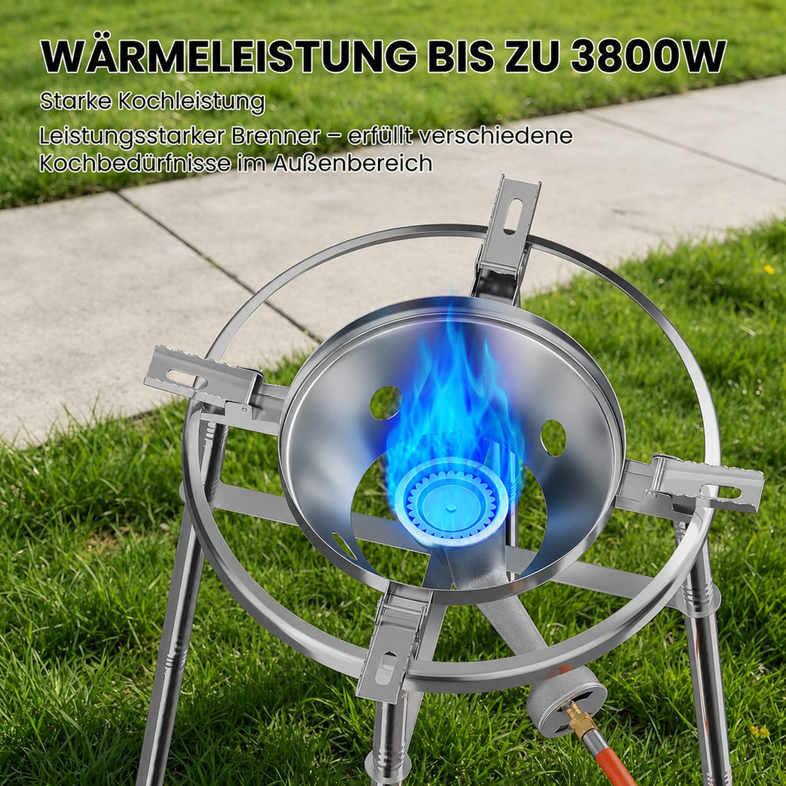 HOMELUX Gaskocher Paellaset Gasbrenner, 3,8 kW Propan Kochsystem Komplett Set für Paella, (Set, 2-St., mit Schlauch 150 cm und 30 mbar Gas Regler Druckminderer) – Bild 4 von 5