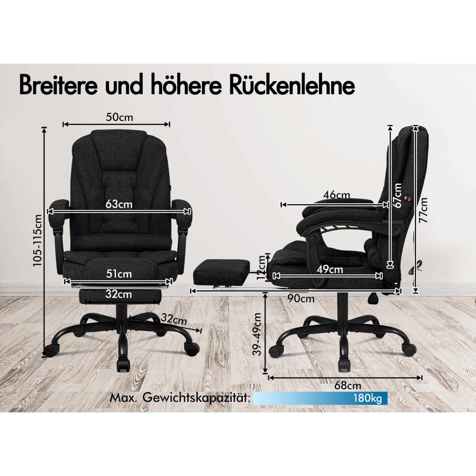 ALFORDSON Bürostuhl mit Massagefunktion, Fußstütze und 150°-Neigung mit SGS günstig online kaufen