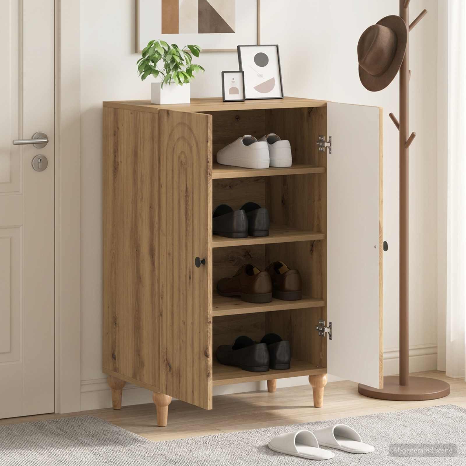 furnicato Schuhschrank ALKMAAR 59,5 x 39,5 x 90 cm Artisan-eiche (1-St) Feuchtigkeitsresistentes Schuhregal mit umkehrbarer Türmontage