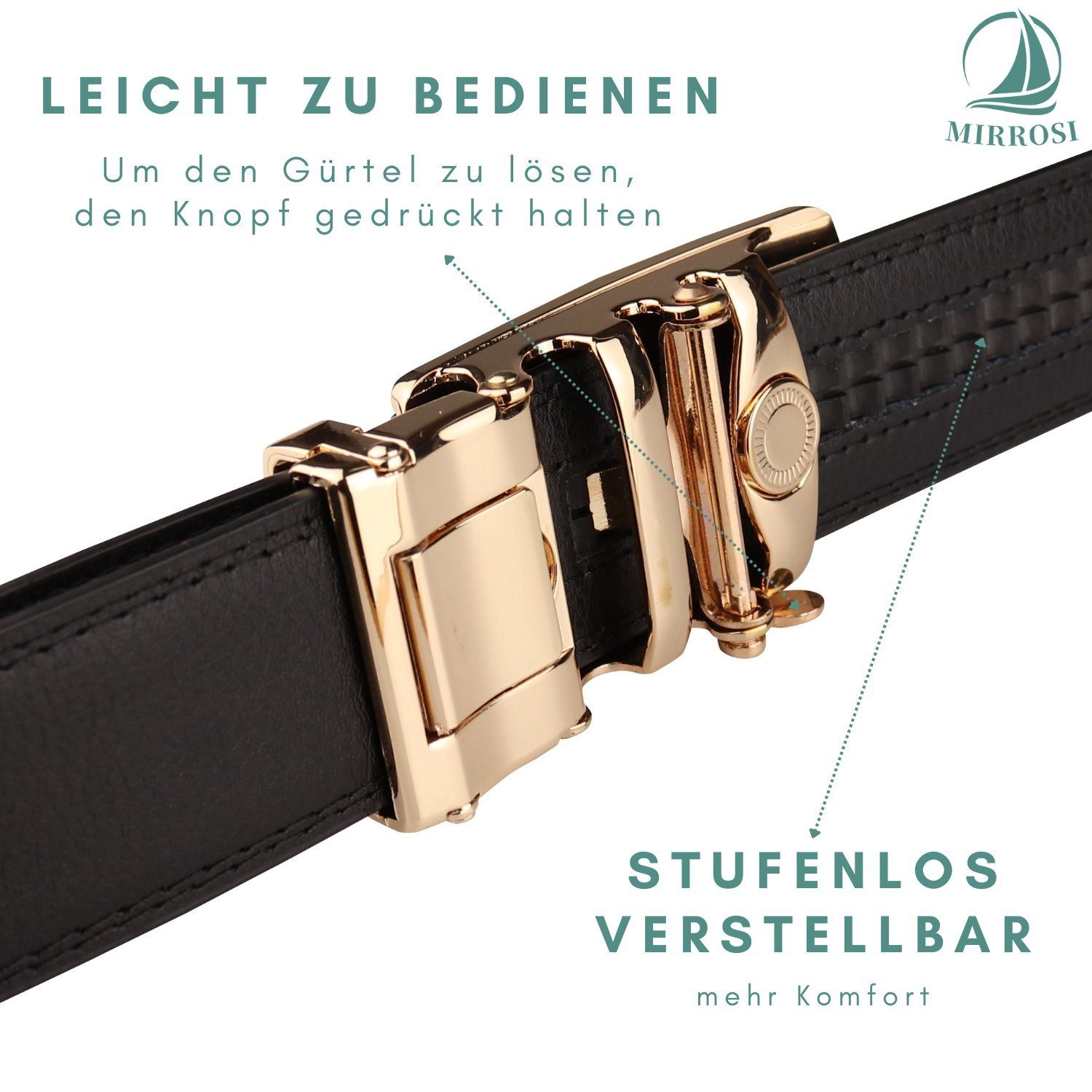 MIRROSI Ledergürtel 38mm, Anzug Herren für Modelle Männer Hochwertige aus Breit Verarbeitung Business Perfektes Kürzbar 02 Leder Automatik Geschenk