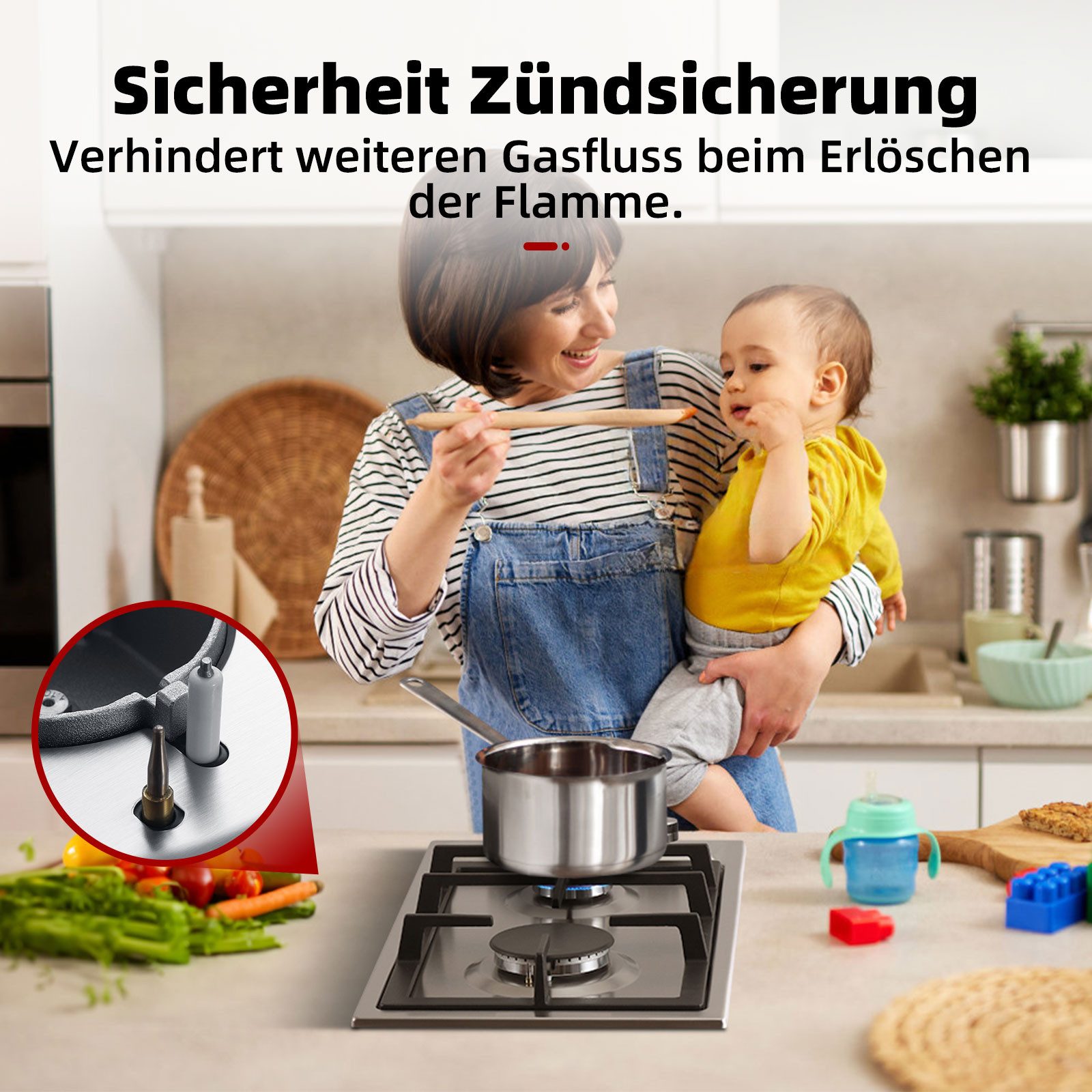 GASLAND Gas-Kochfeld GH30SF, Autark Gaskochfeld, 2 Flammig, Butan-Gasherd 4200 Watt, LPG/Erdgas – Bild 3 von 5
