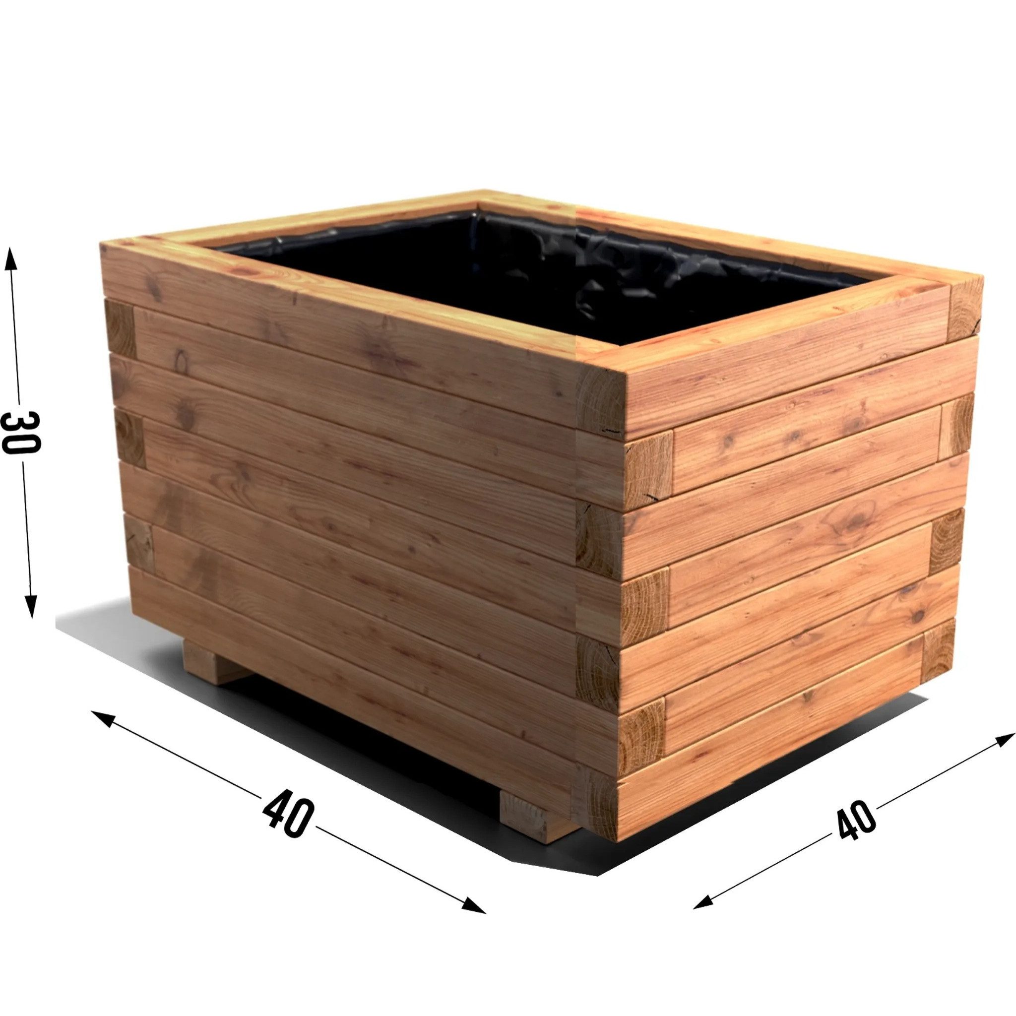 Mega-Holz Pflanzkübel Mega Holz Blumenkasten Kiefer Farbton Pinie Massiv Inkl. Pflanzvlies, Rechteck Kräuterbeet 40x40x30 cm Wettergeschützt