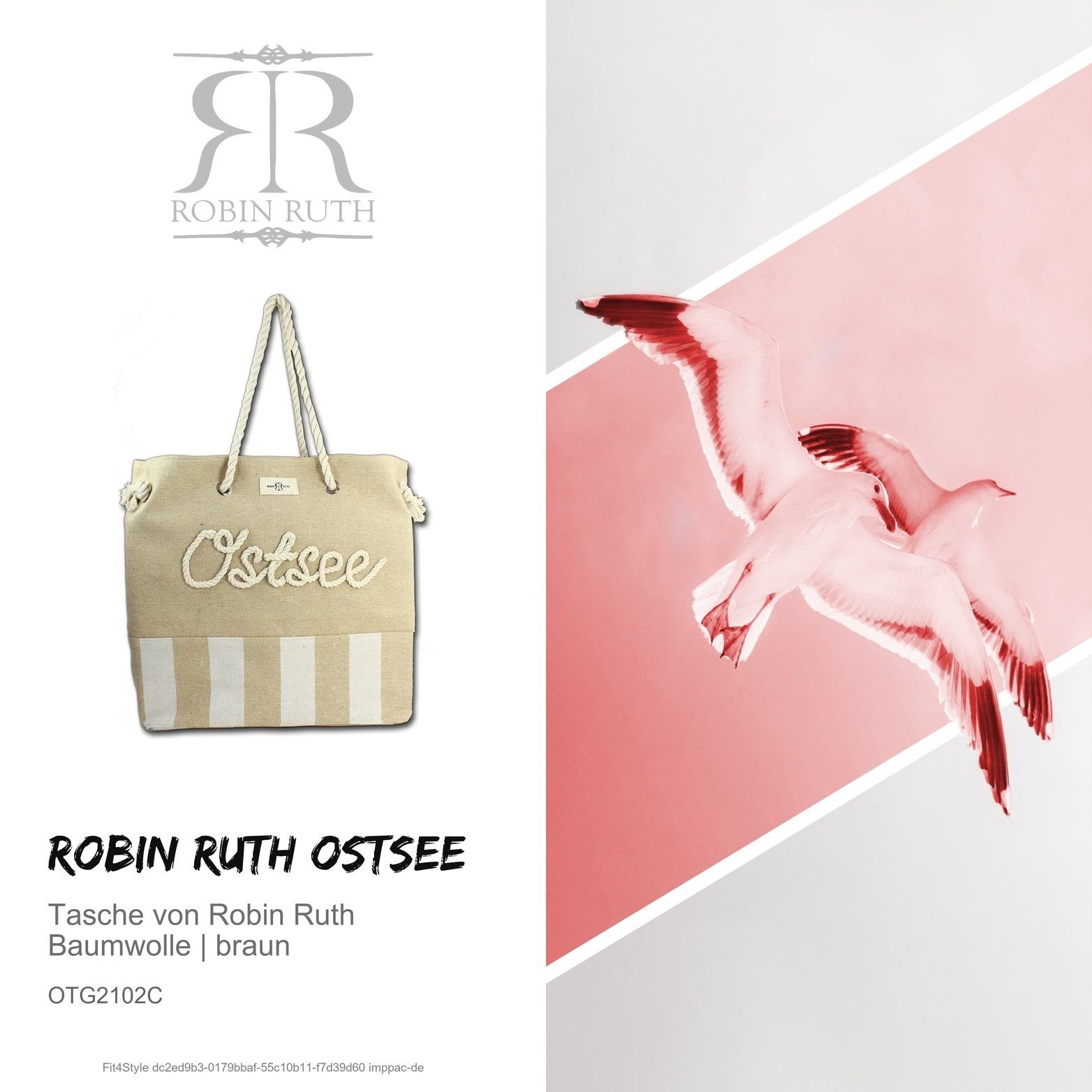 Damen, 53,5c aus Badetasche Kordel Strandtasche (Schultertasche), Robin Ruth Ruth Baumwolle, braun Jugend in Polyester beige Robin Größe Tasche ca.