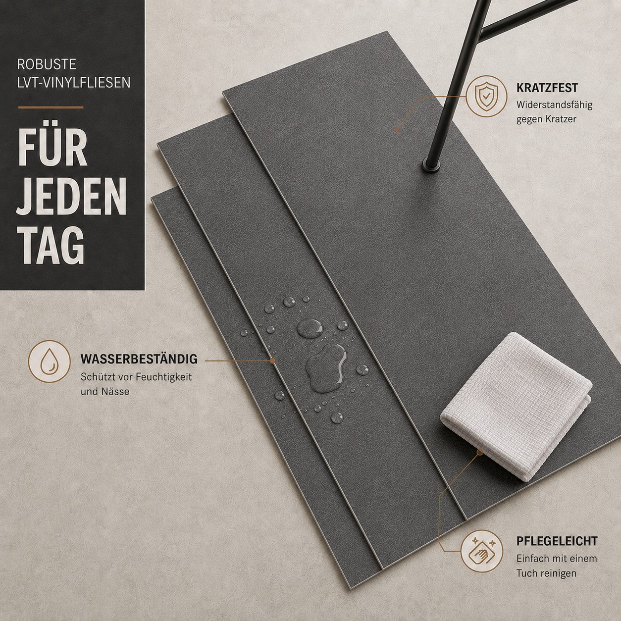 NoblesBox Designboden LVT Vinylboden 2 mm selbstklebend für Renovierung, selbstklebend, einfache Verlegung, pflegeleicht
