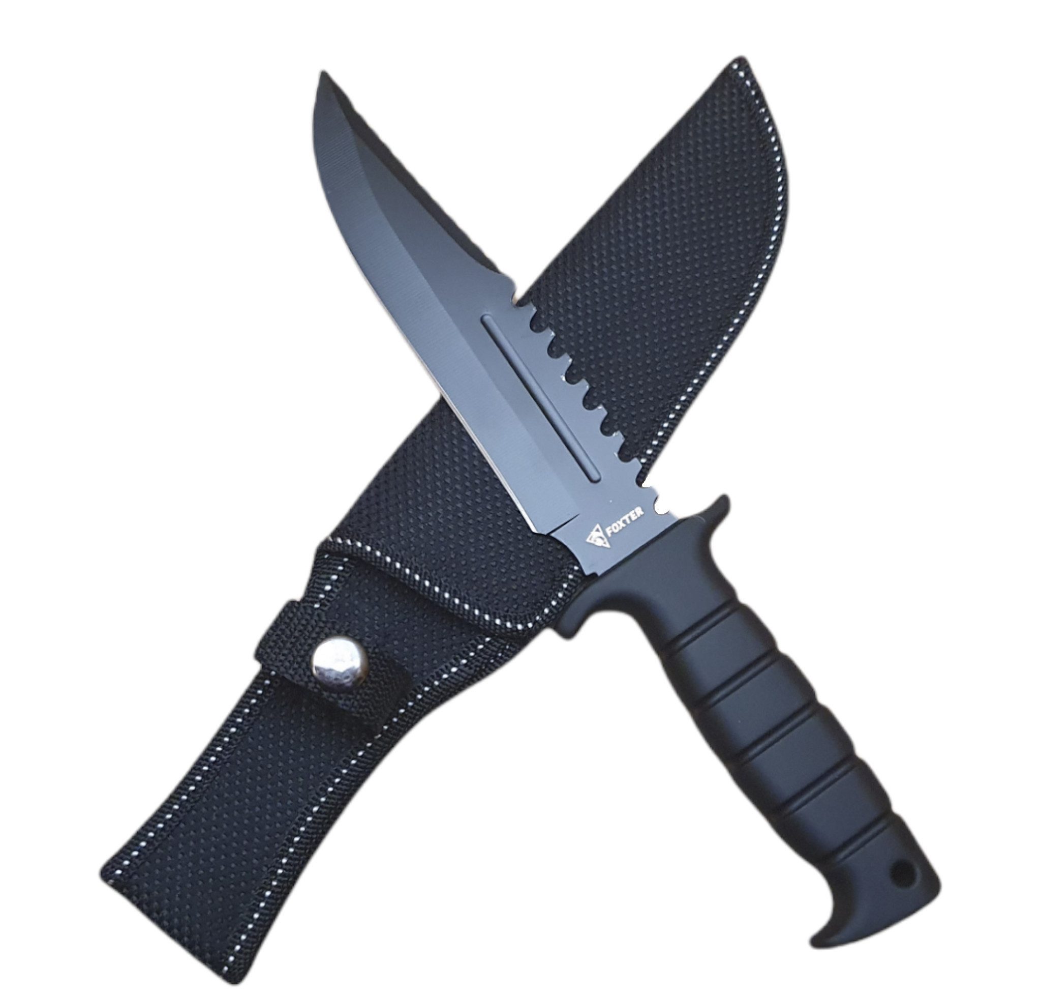 Foxter Universalmesser Taktisches Jagdmesser 29cm mit Clip-Point-Klinge, Säge und Scheide, (Komplett-Set mit Ножи und passender Schutzhülle, Ножи mit Scheide für Gürtelbefestigung, ideal für Outdoor), Taktisches Jagdmesser mit Clip-Point-Klinge und integrierter Säge