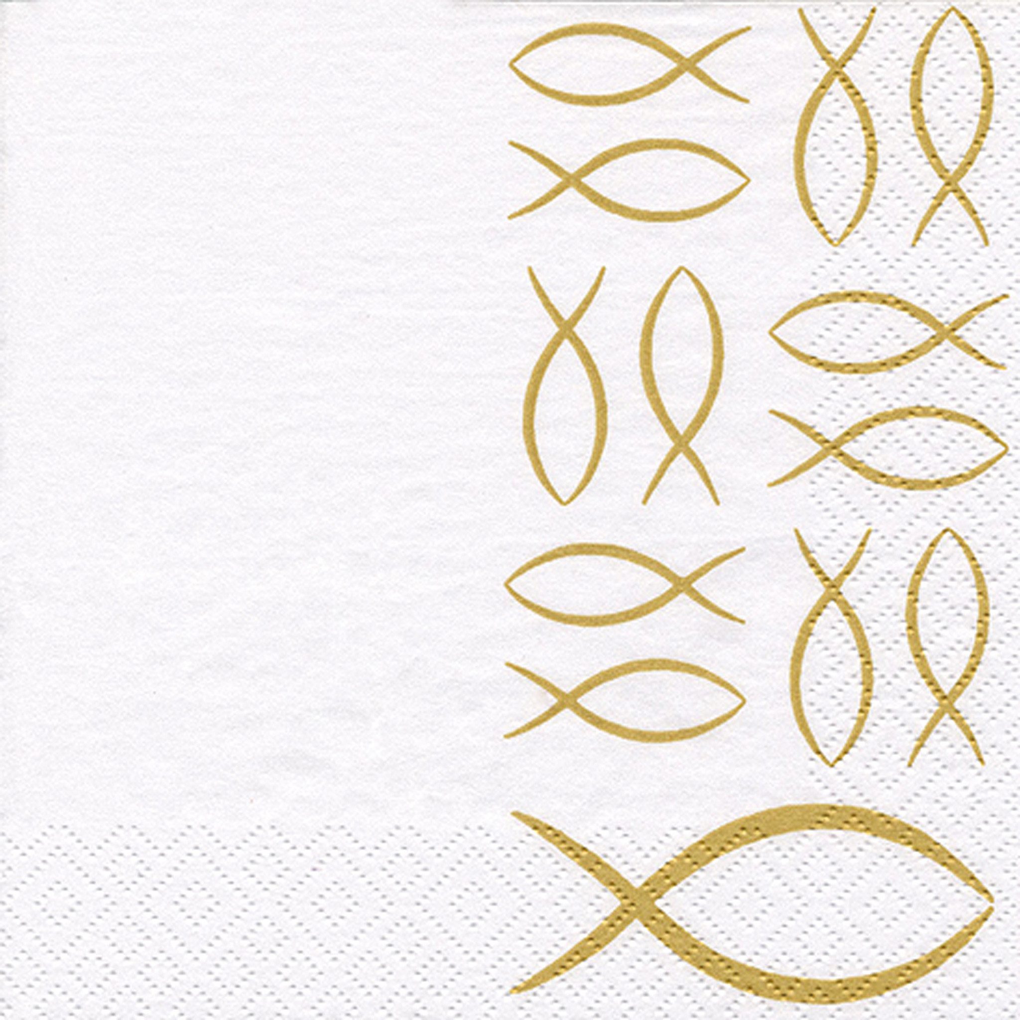 ti-flair Papierserviette, Servietten Papier 33x33cm 3-lagig Fisch Symbol 20 Stück Weiß / Gold