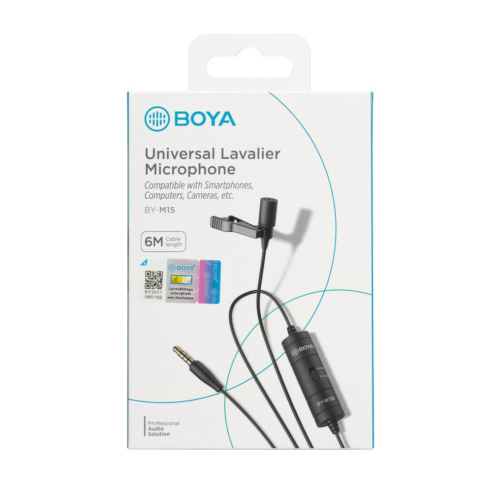 BOYA Mikrofon Kompaktmikrofon Ansteckmikrofon (Spar-Set, 1-tlg), Rundum-Mikrofon, batterielos, 6 m Kabel