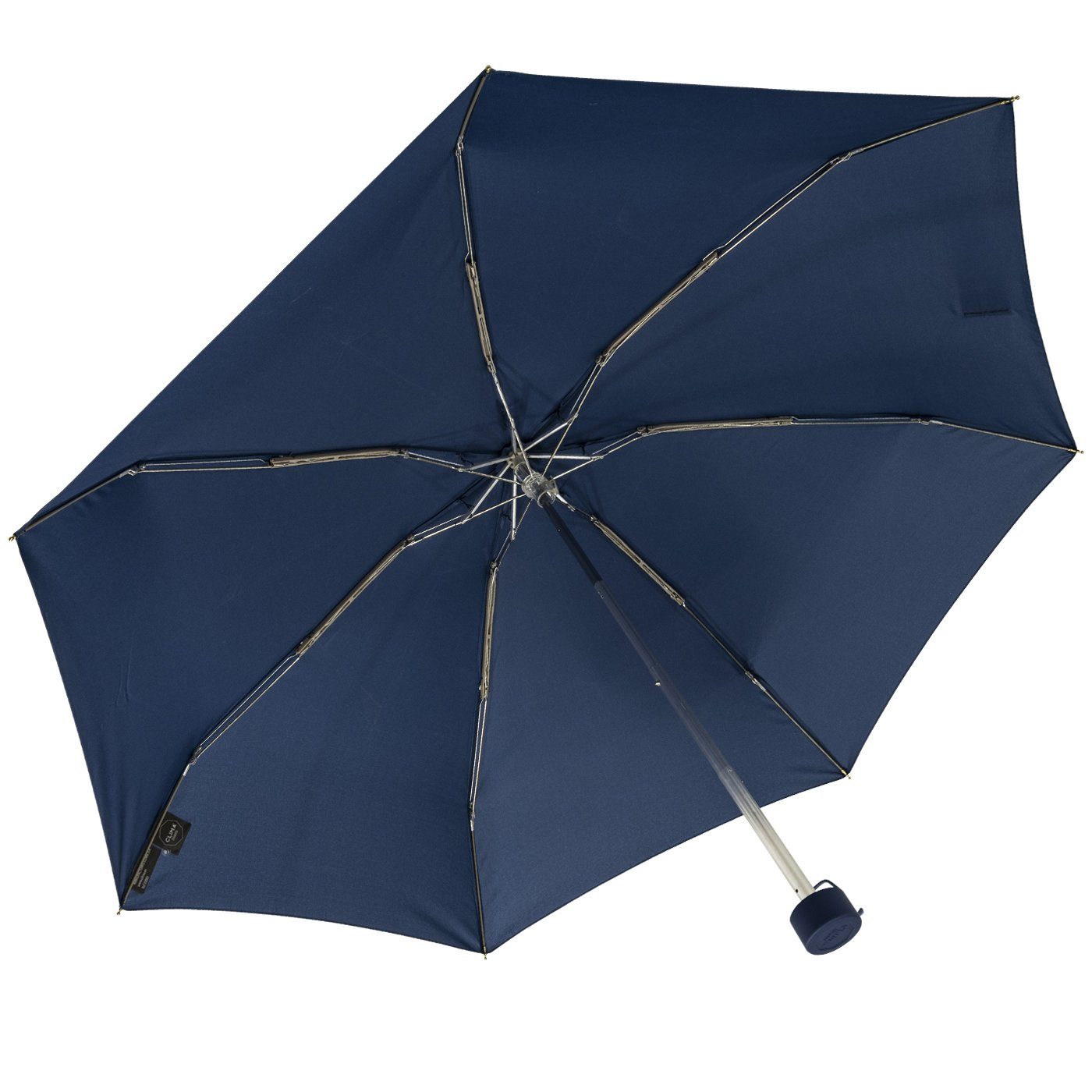 kompakt, goldenem Taschenregenschirm Schließband Damen-Regenschirm, mit stabil Aufdruck navy klein, auf blau, bisetti und dem