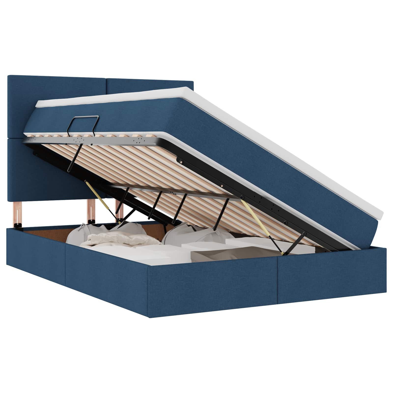 Bett Aufbewahrungsbett mit Matratze Blau 140 x 200 cm Stoff