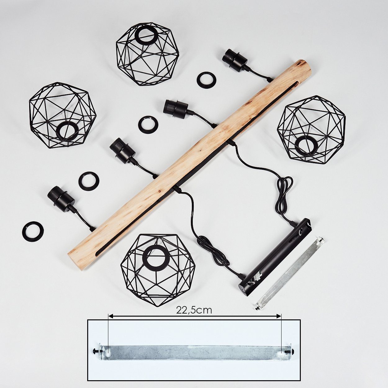 hofstein Pendelleuchte »Torano« längliche Hängelampe aus Metall/Holz in Schwarz/Braun, ohne Leuchtmittel, 4xE27, Höhe max. 119cm, Hängeleucht m. Gitter-Optik, R – Bild 5 von 5