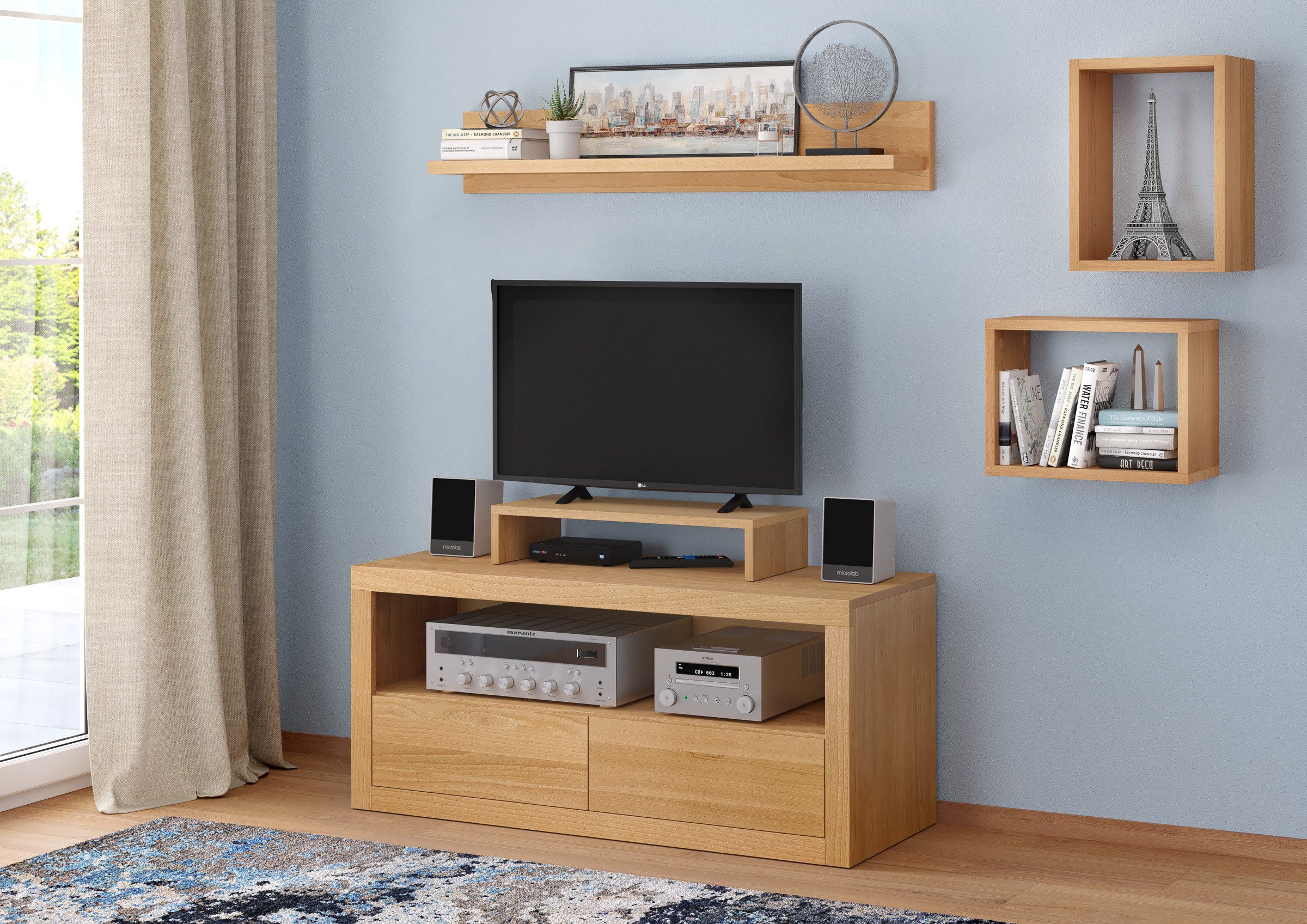ERST-HOLZ Lowboard Kommode TV-Schrank Fernsehboard Buche massiv, Lowboard, TV-Schrank, Medienschrank 90.51-11110x44x50 Buche lackiert