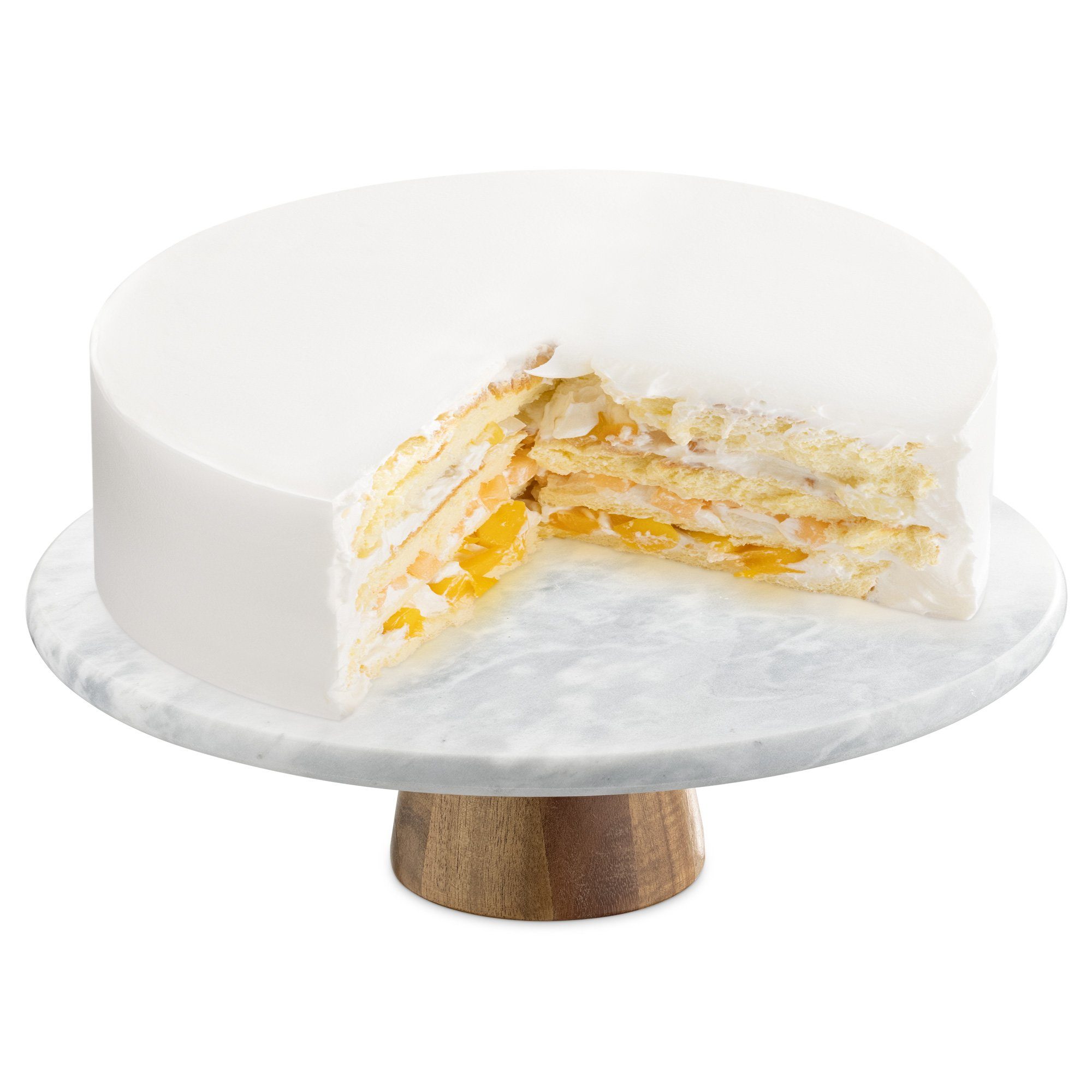 Navaris Kuchentransportbox Drehbarer Marmor-Tortenständer - Ø 30cm - mit Akaziensockel, Marmor, (1-tlg)