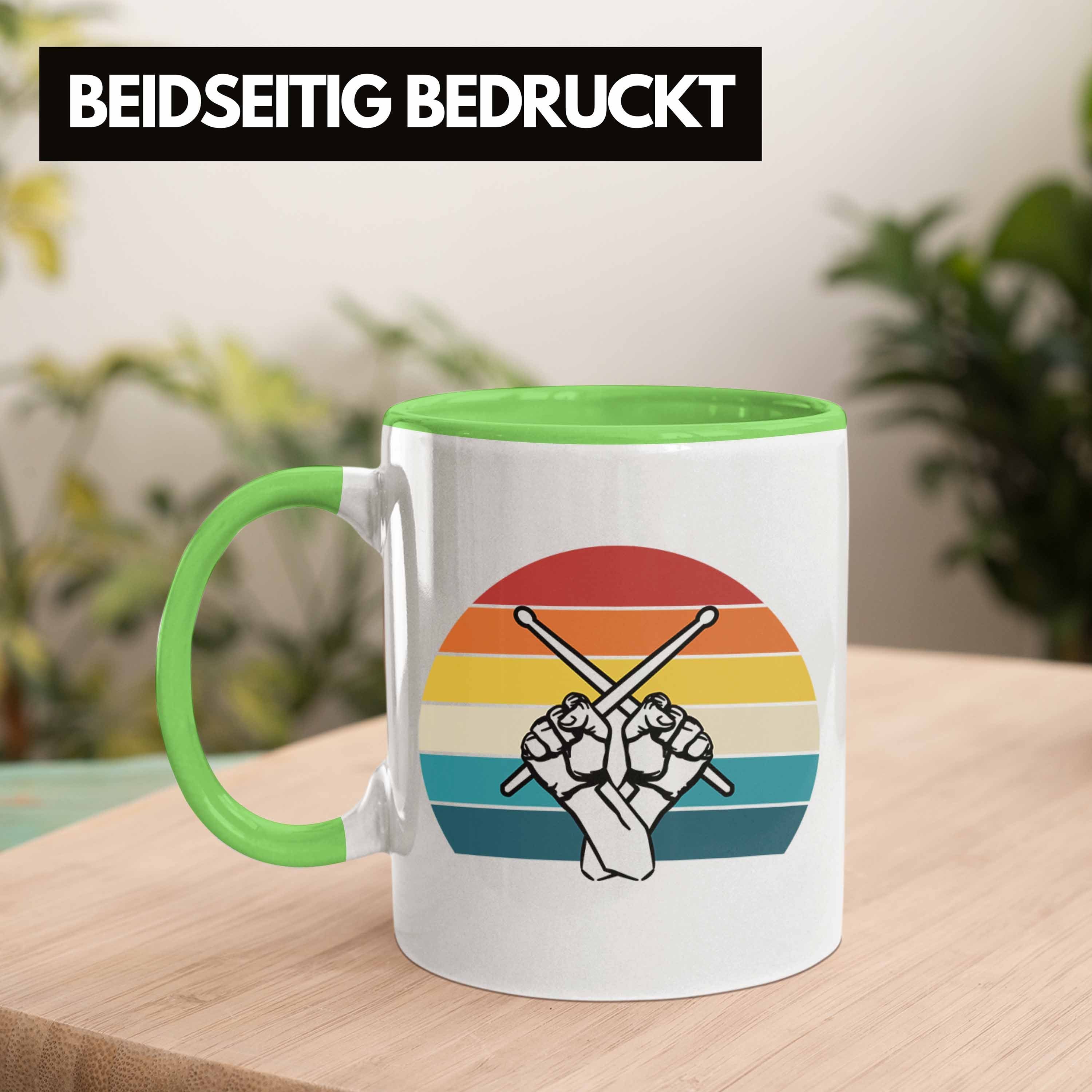 - Geschenk Tasse Tasse Schlagzeug-Spieler Retro Trendation Grafik Trendation Schlagzeuger Grün für