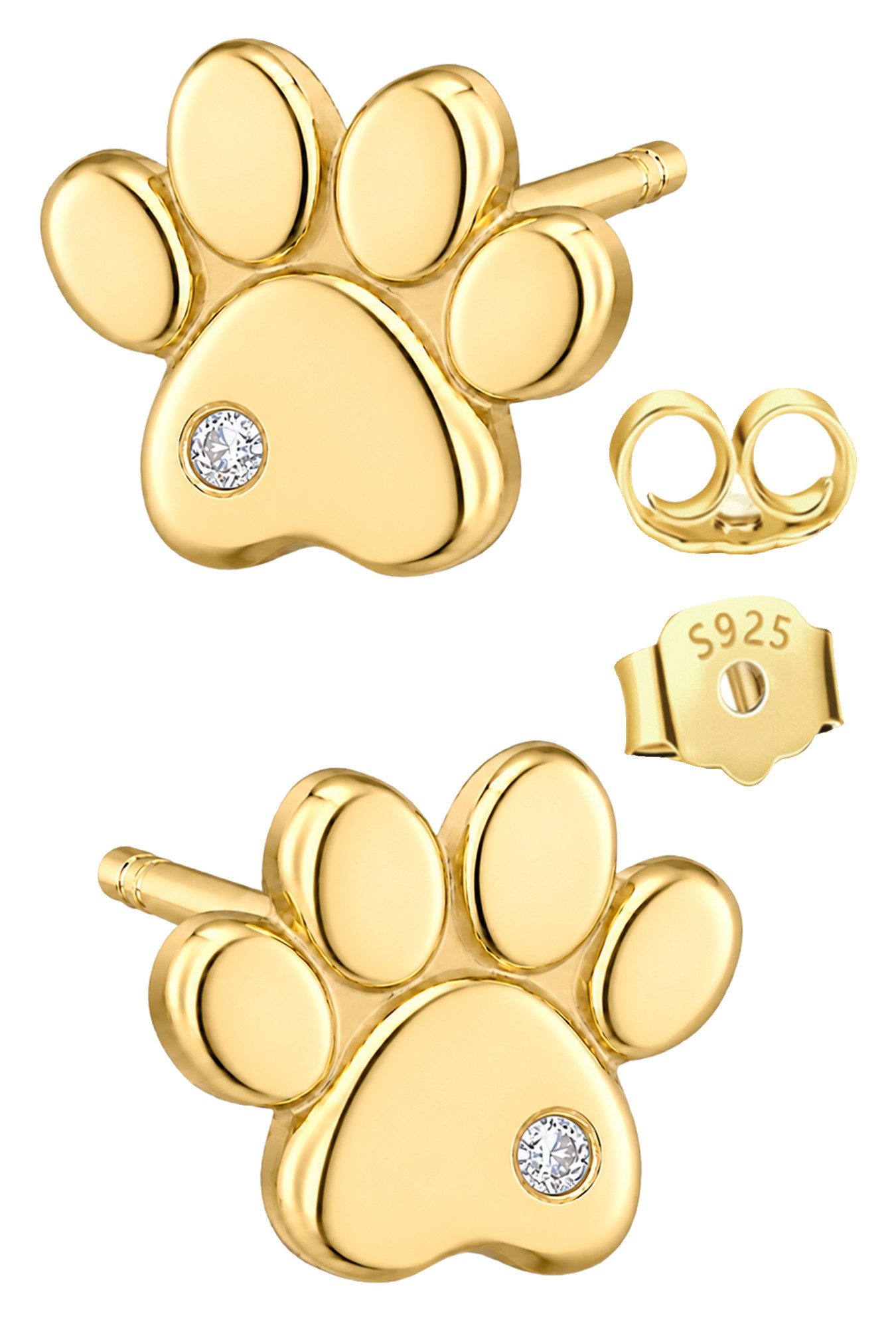 Limana Paar Ohrstecker dezente Pfoten Ohrringe Mädchen Damen 925 Silber gold Schmuck Geschenk (Silberschmuck inkl. Dose), Geburtstag Einschulung Schulanfang Ostern Weihnachten Nikolaus