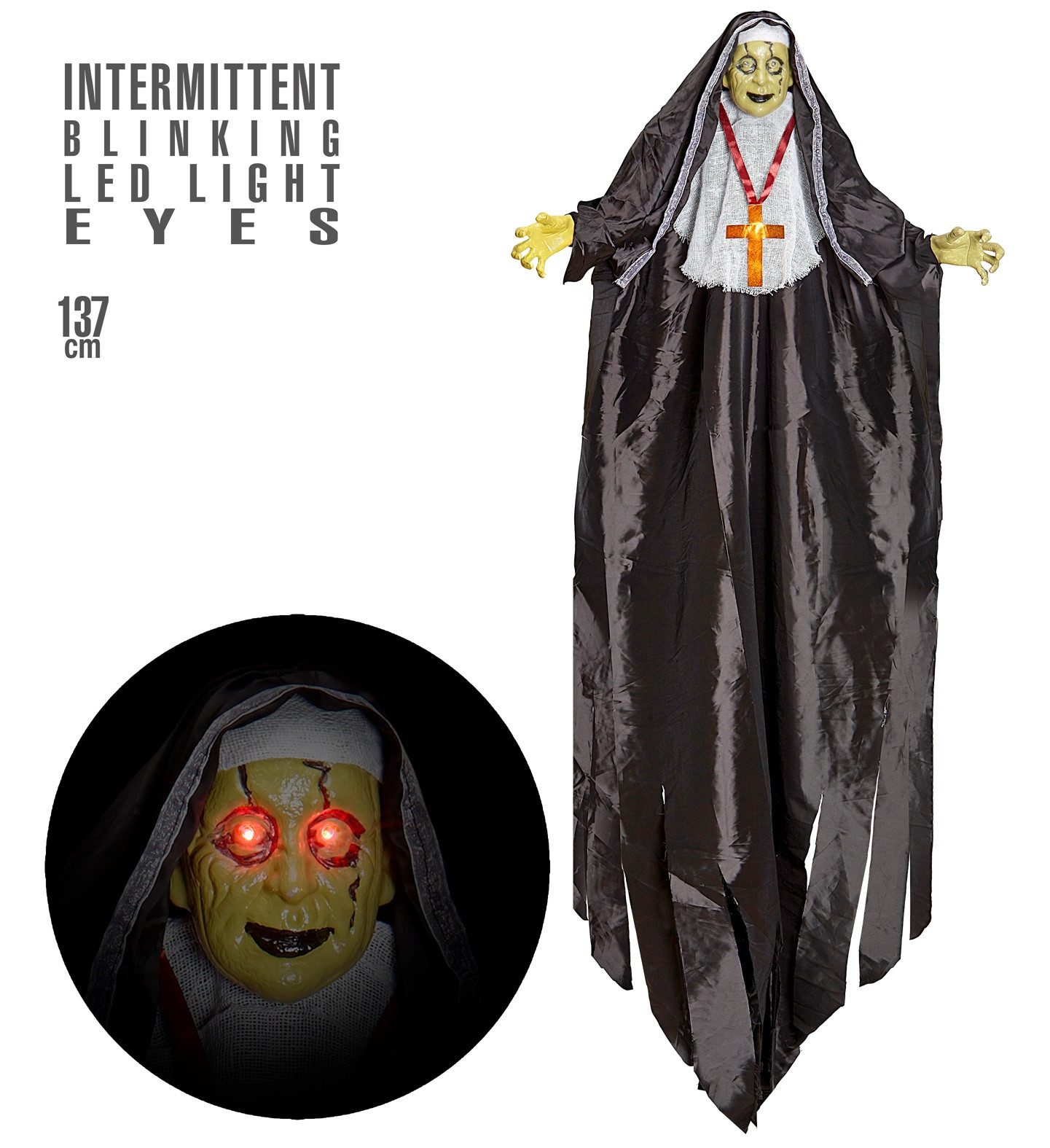 Widmann S.r.l. Dekoobjekt Hängefigur 'Zombie Nonne' LED Augen 137 cm, Hallo