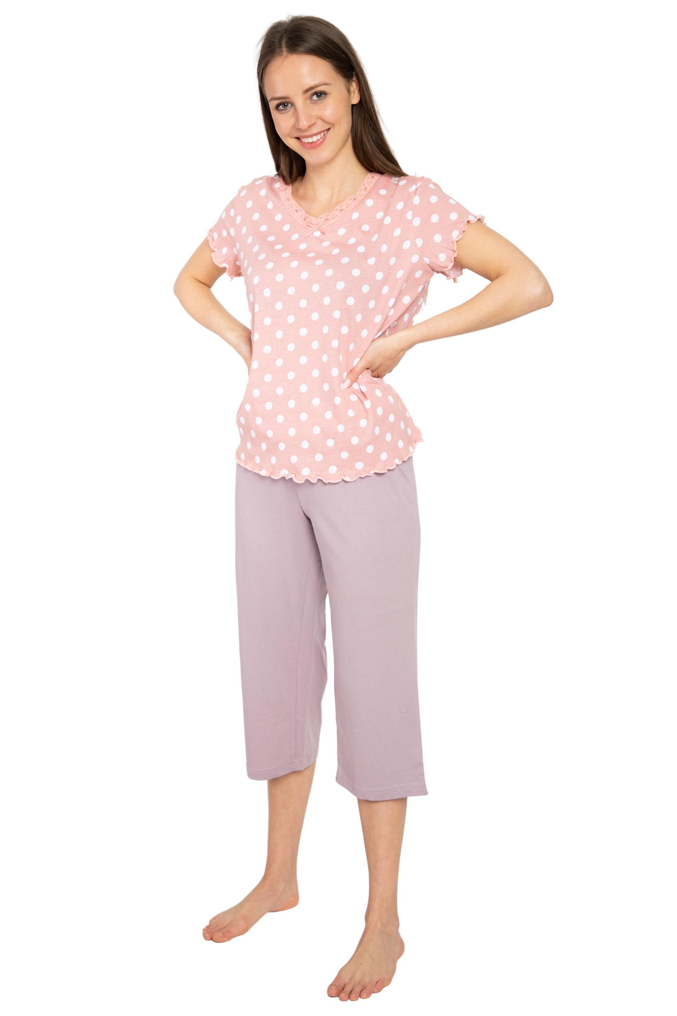 Consult-Tex Capri-Pyjama Damen Capri Pyjama Schlafanzug DW880 (Spar Set, 1 Set) aus reiner Baumwolle Jersey