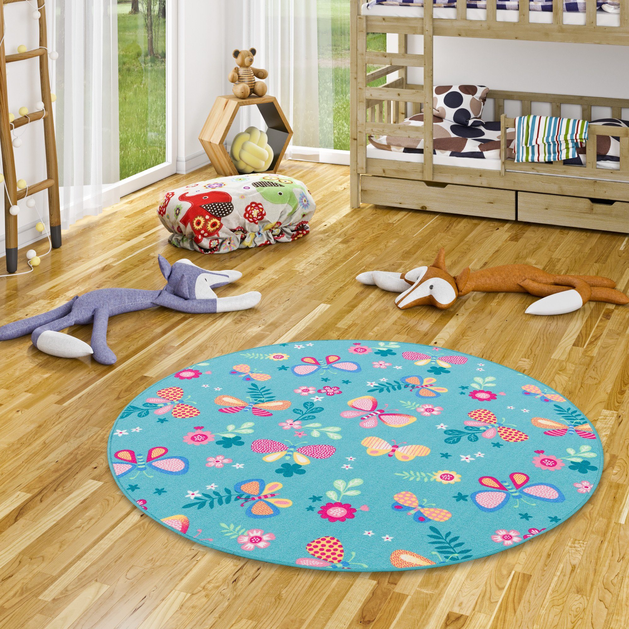 Snapstyle Kinderteppich Kinder Spiel Teppich Schmetterling Rund, Rund, Höhe: 4 mm