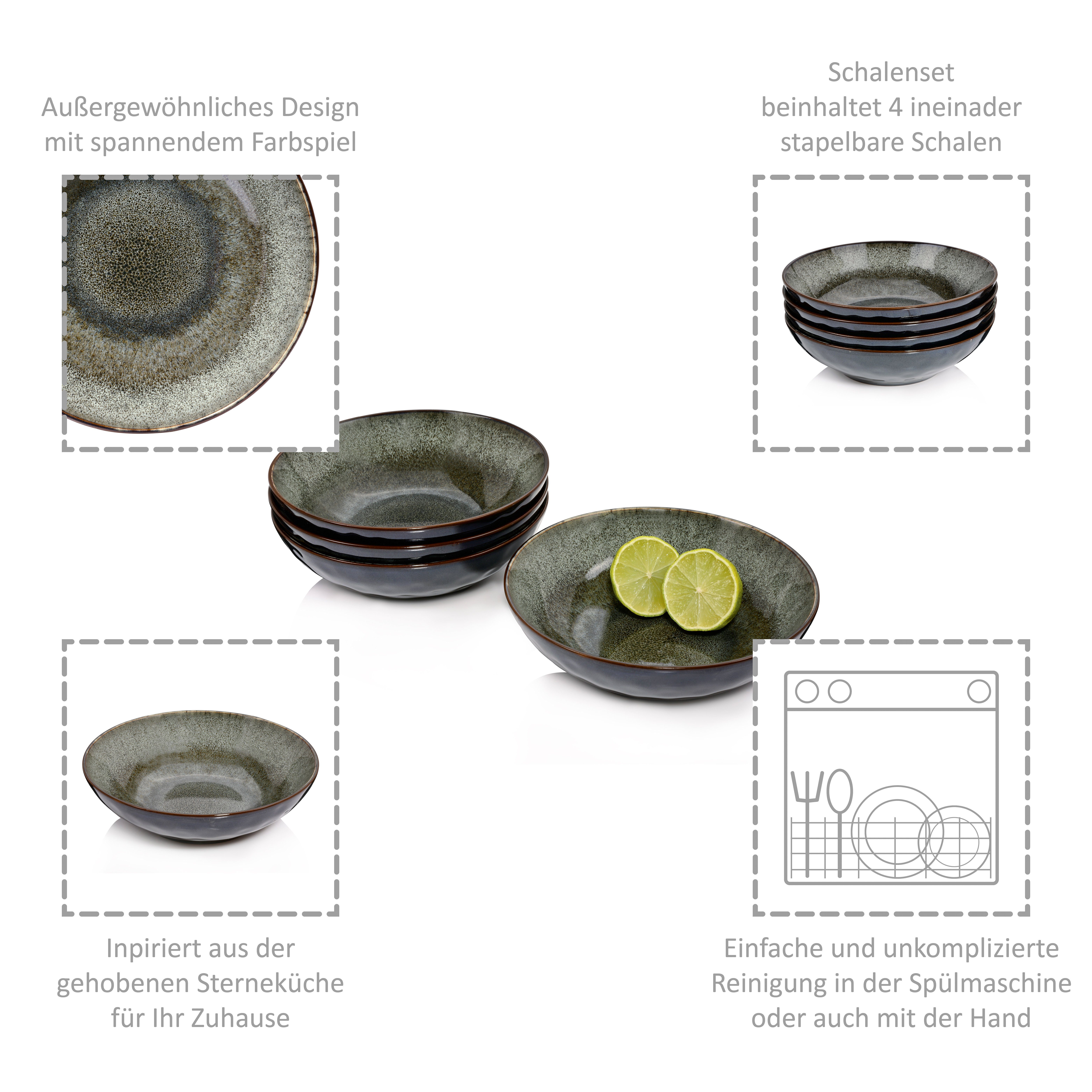 Schüsseln, Steingut, Schale SÄNGER ml Grün (Set, 700 Kopenhagen Handmade, Grau, 4-tlg),