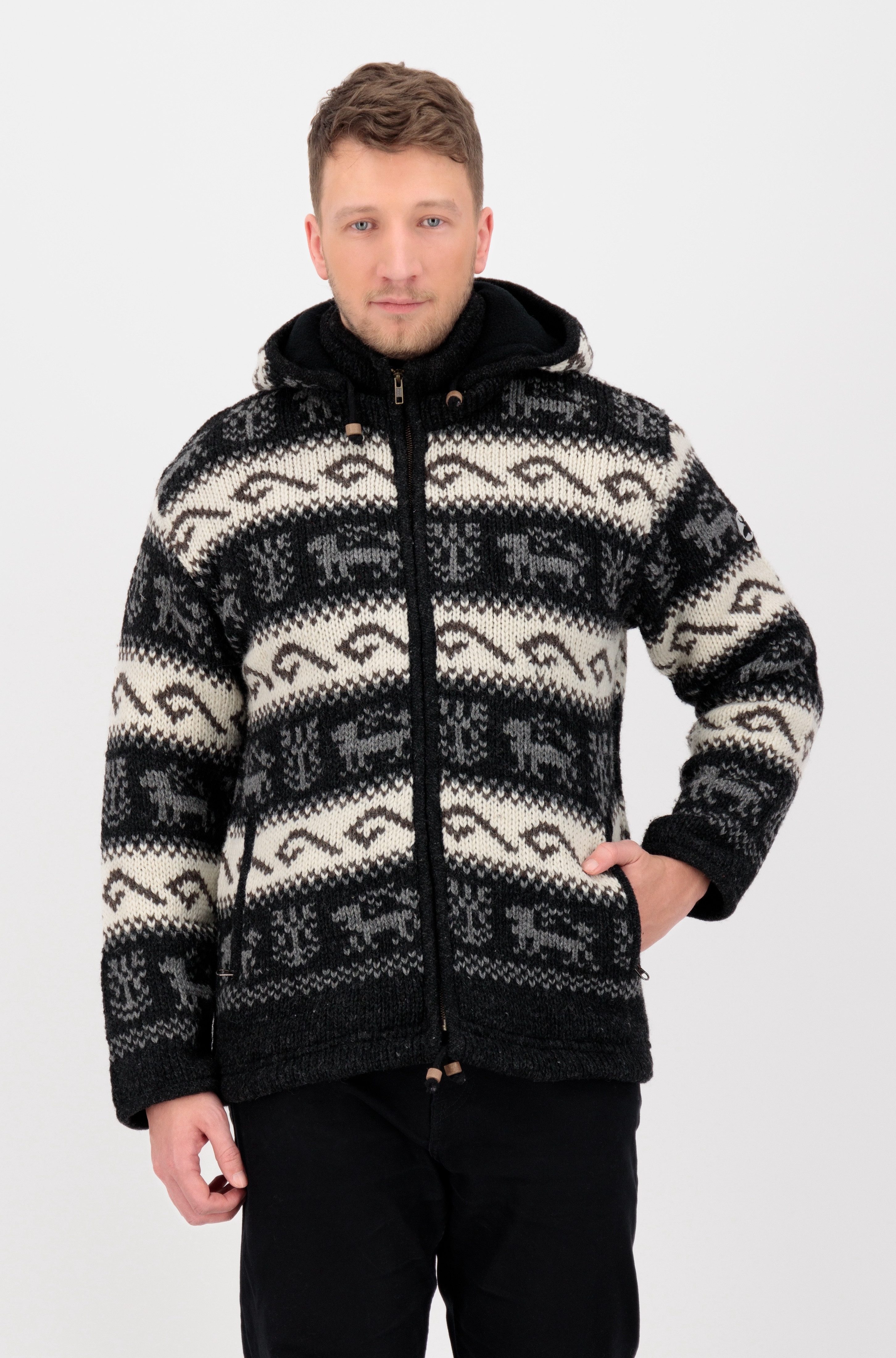 DEPROC Active Strickfleecejacke LHOTSE MEN mit Kapuze und weichem Fleece gefüttert