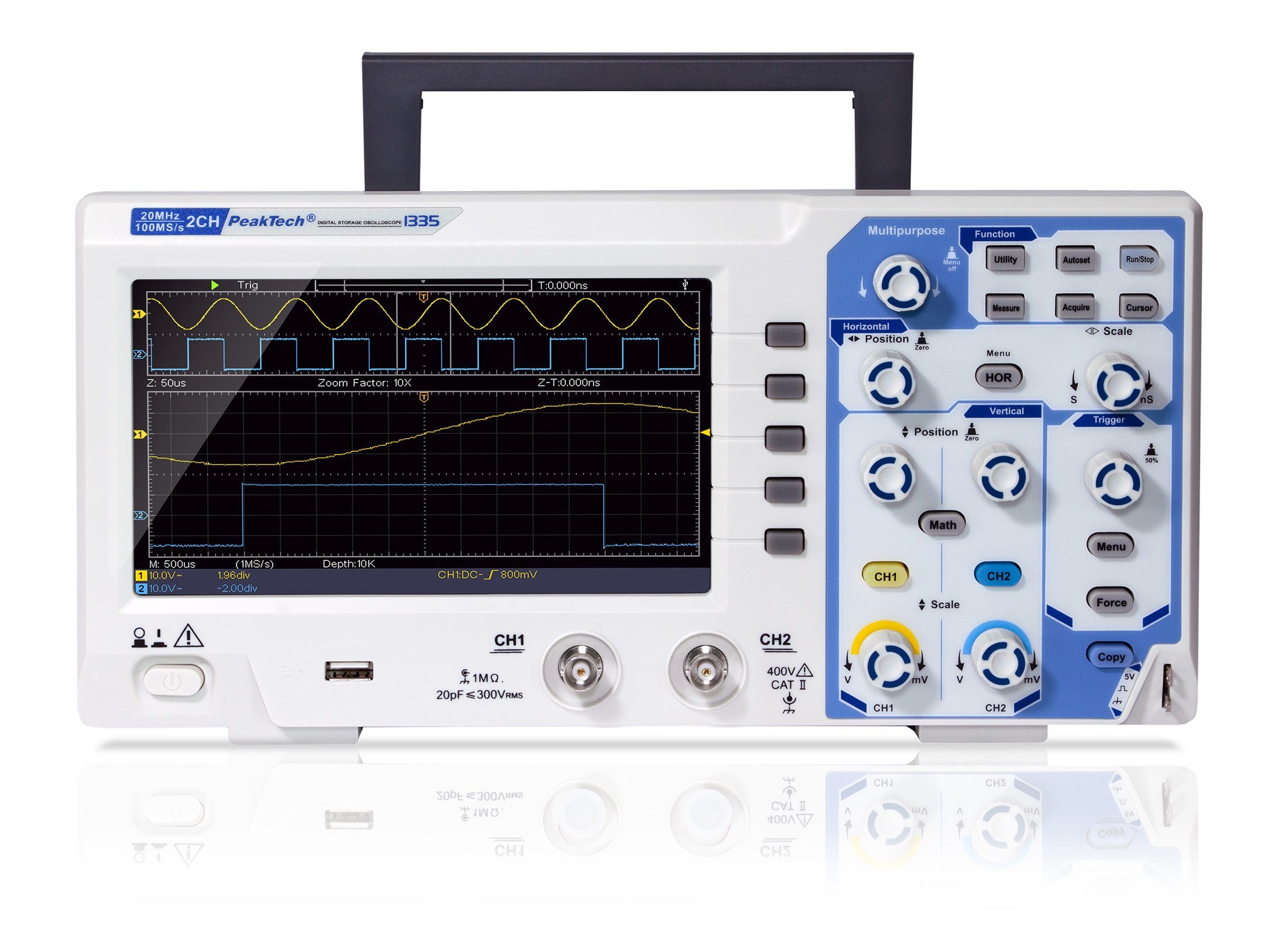 PeakTech Spannungsprüfer PeakTech P 1335: 20 MHz / 2CH ~ 100 MS/s ~ Digital Speicheroszilloskop, (1 St)