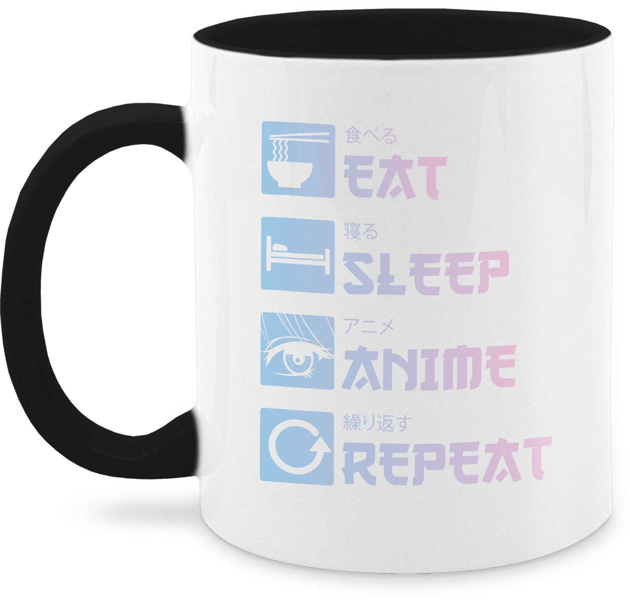 Shirtracer Tasse Eat Sleep Anime Repeat - Manga, Keramik, Anime Merch Kaffeetasse 2 Schwarz