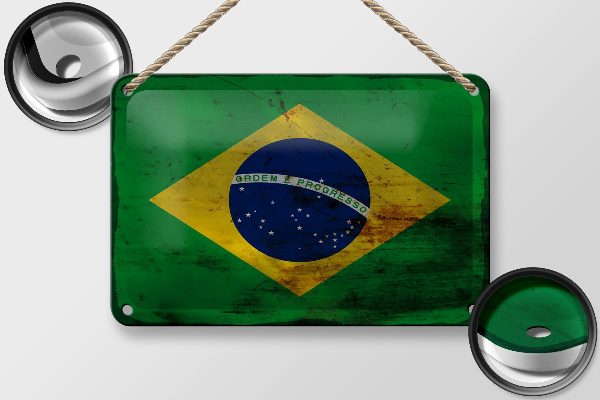 Femer GmbH Metallschild Flagge Brasilien 18x12cm Flag of Brazil Rost, (1 St), gewölbte Oberfläche, abgerundete Ecken, umgeschlagene Kanten