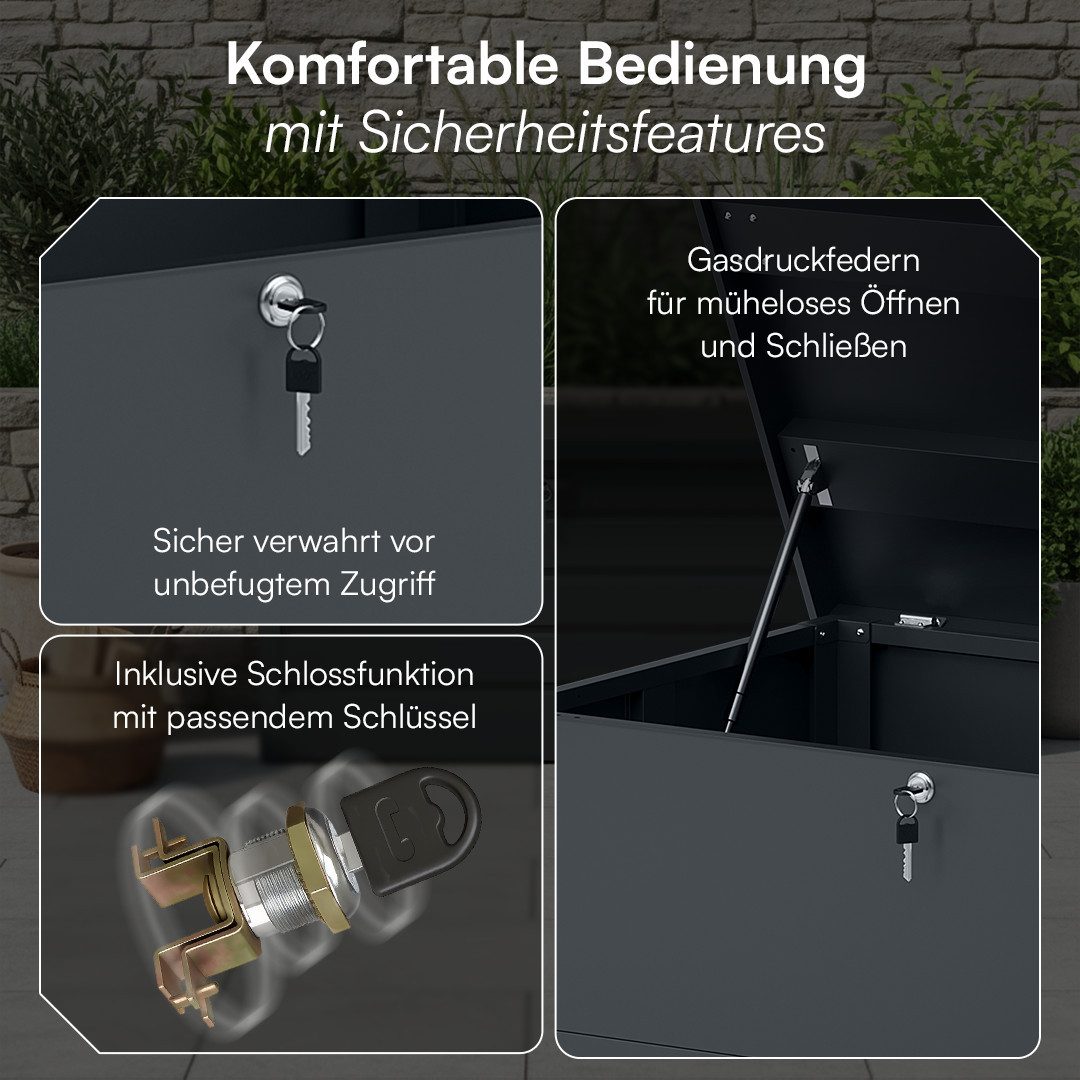 STEELSØN Auflagenbox Icarus aus Metall, abschließbar (Anthrazit, 320L), Gartenbox wetterfest, 105x65x63 cm, auch für 520L verfügbar