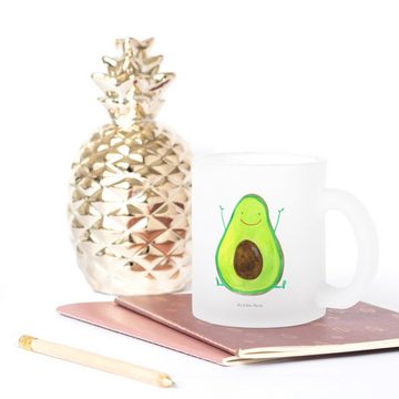 Mr. & Mrs. Panda Teeglas Avocado Glücklich - Transparent - Geschenk, Teeglas, Tasse mit Henkel, Premium Glas, Liebevolle Gestaltung