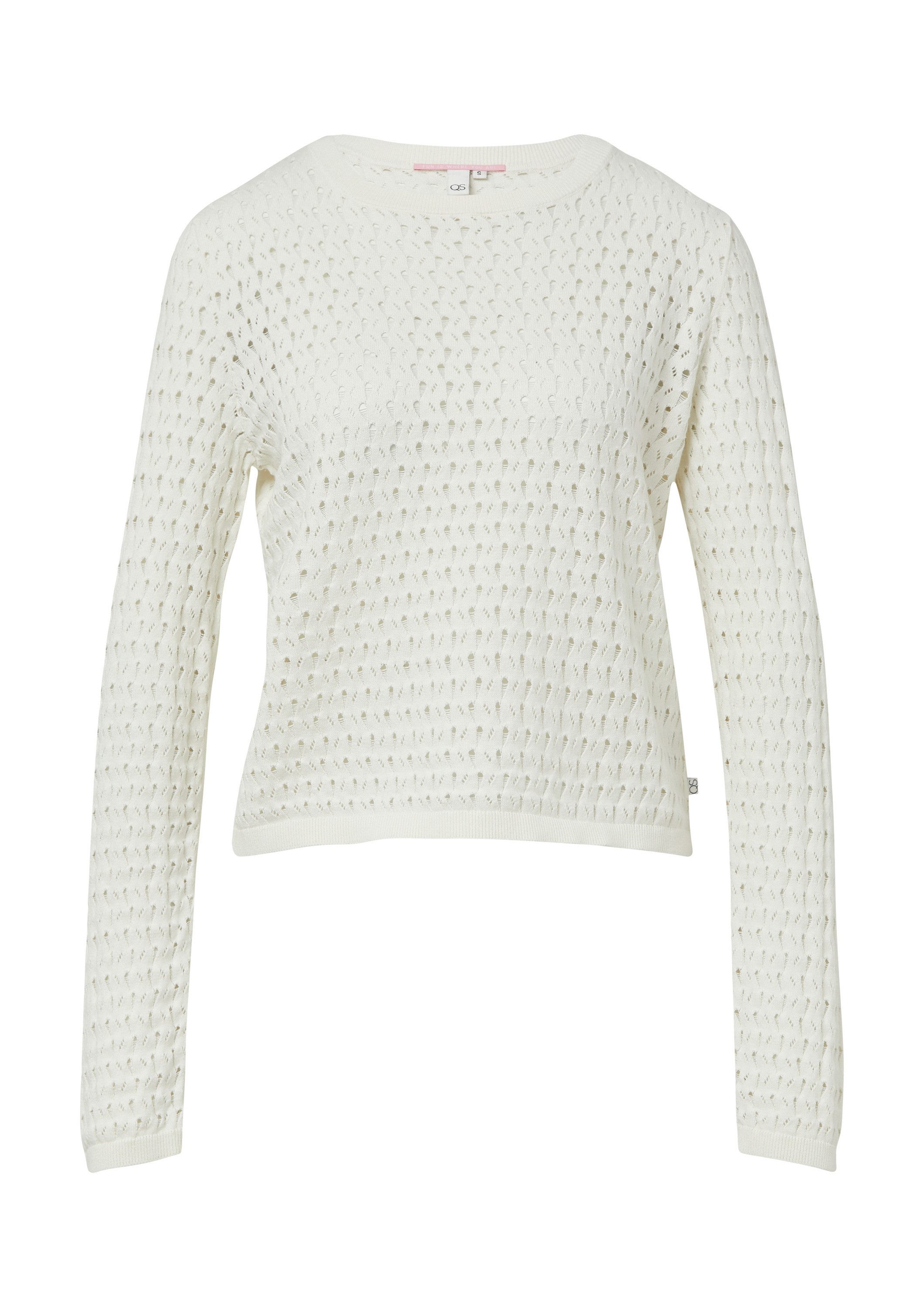 QS Langarmshirt T-Shirt Leichter Baumwollpullover mit Ajourmuster günstig online kaufen