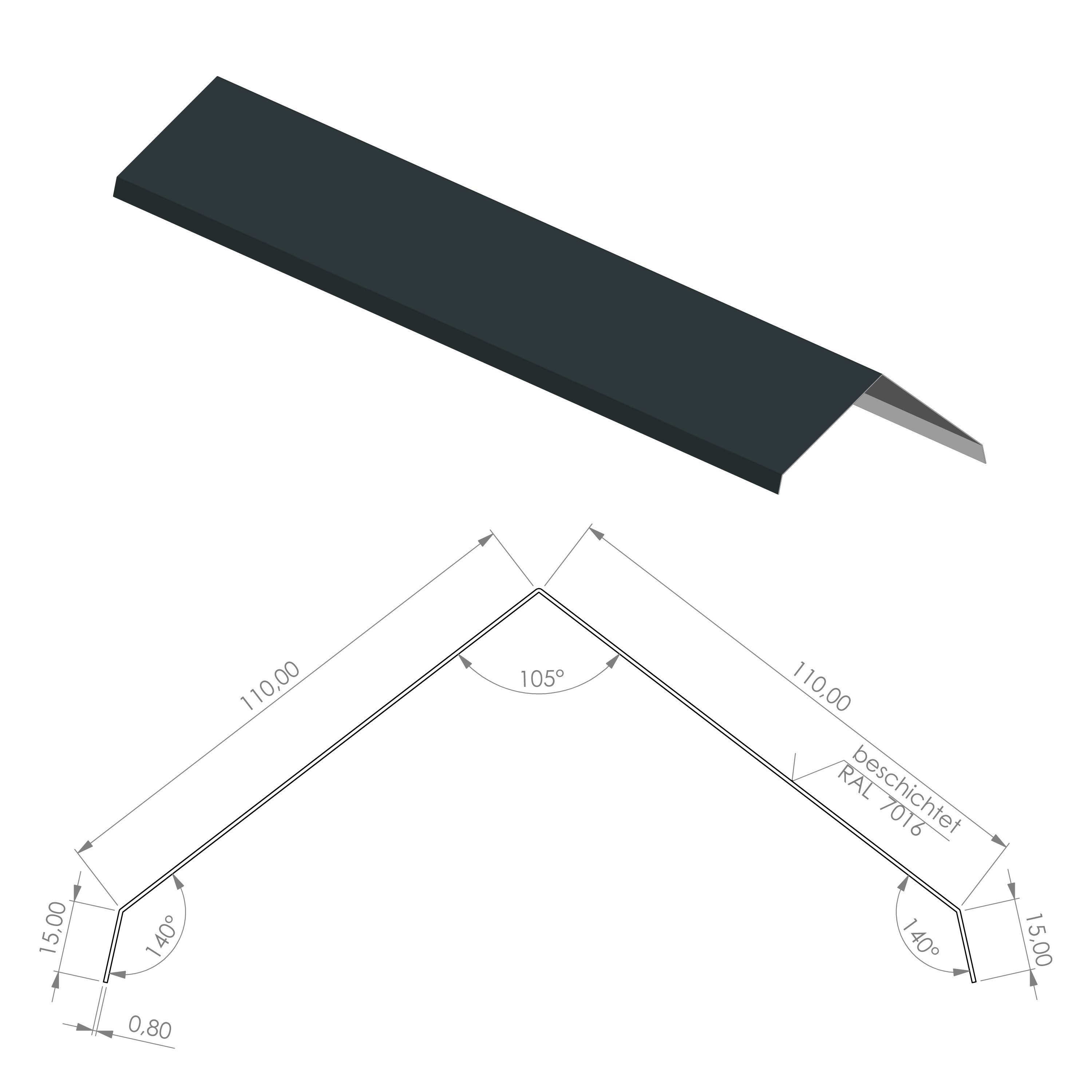 4 Home&Garden Glattblech Fristblech Firstabdeckung Alu Anthrazit 200cm, Dachblech Winkelblech