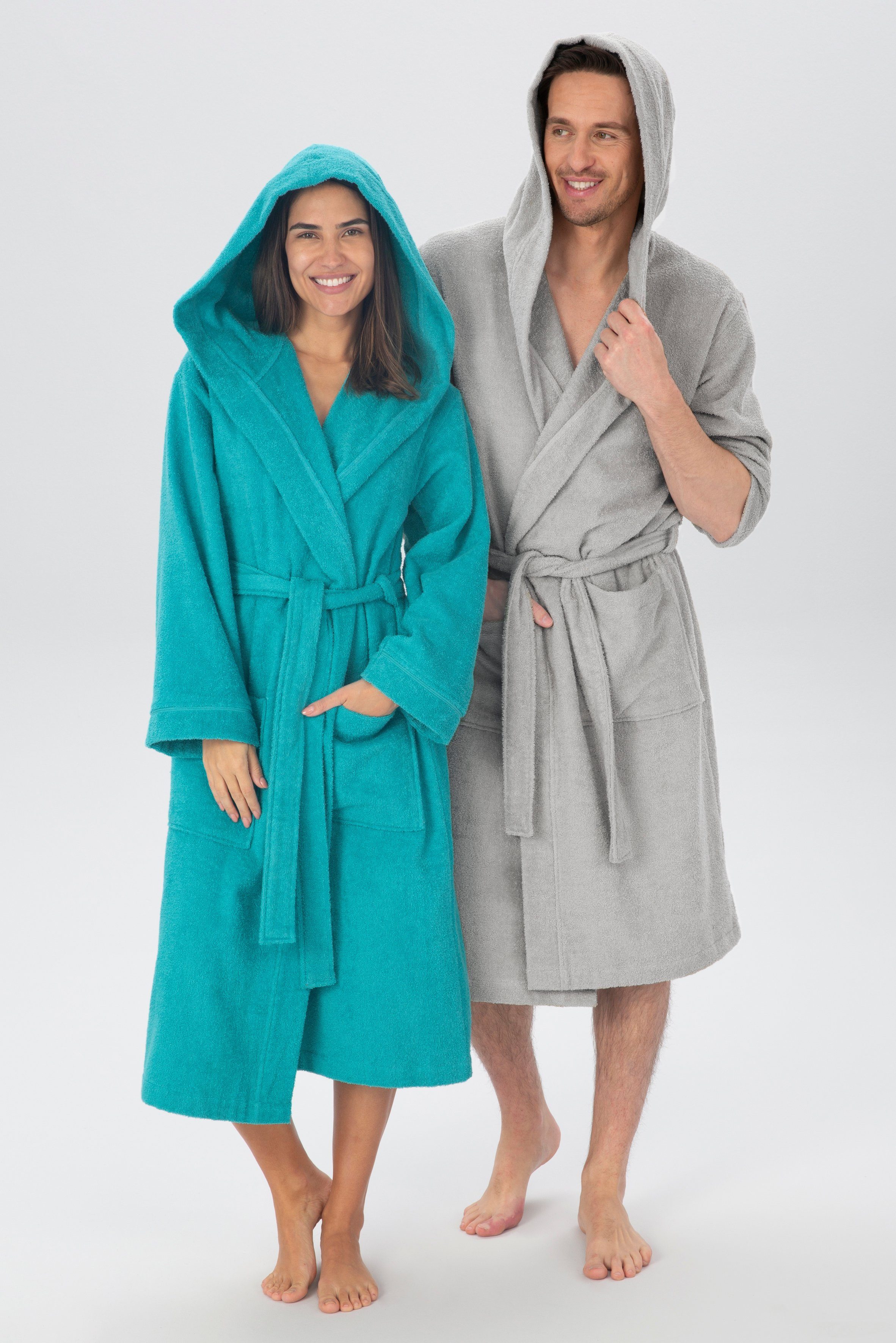 OTTO home Unisex-Bademantel Sanremo, ideal für Sauna & Spa, Hotelbademantel, Morgenmantel, Langform, Baumwolle, Kapuze, Gürtel, mit Taschen, Damen & Herren Bademäntel, S-3XL