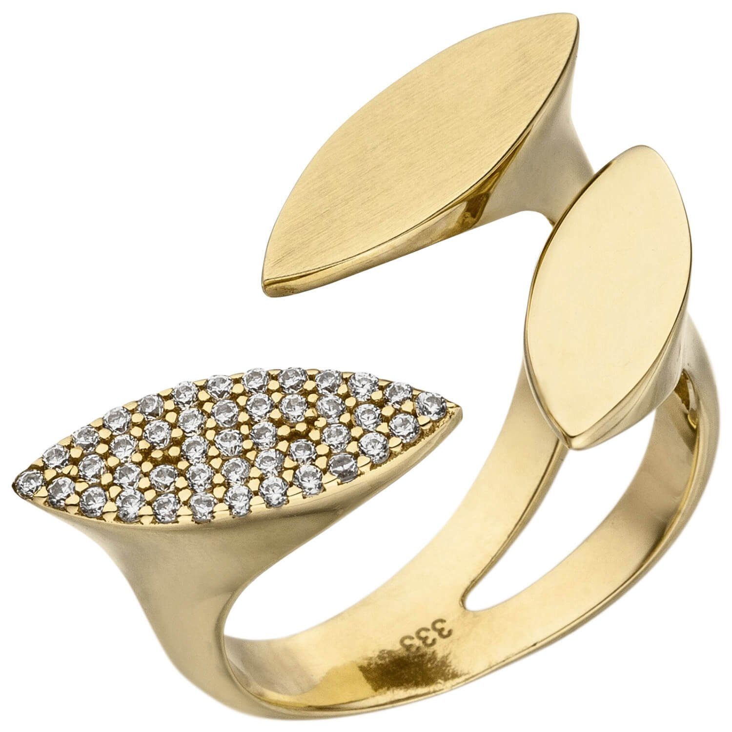 Schmuck Krone Fingerring Offener Ring Damenring mit 40 Zirkonia weiß 333 Gold Gelbgold glänzend B: 21,7mm, Gold 333 | Goldringe