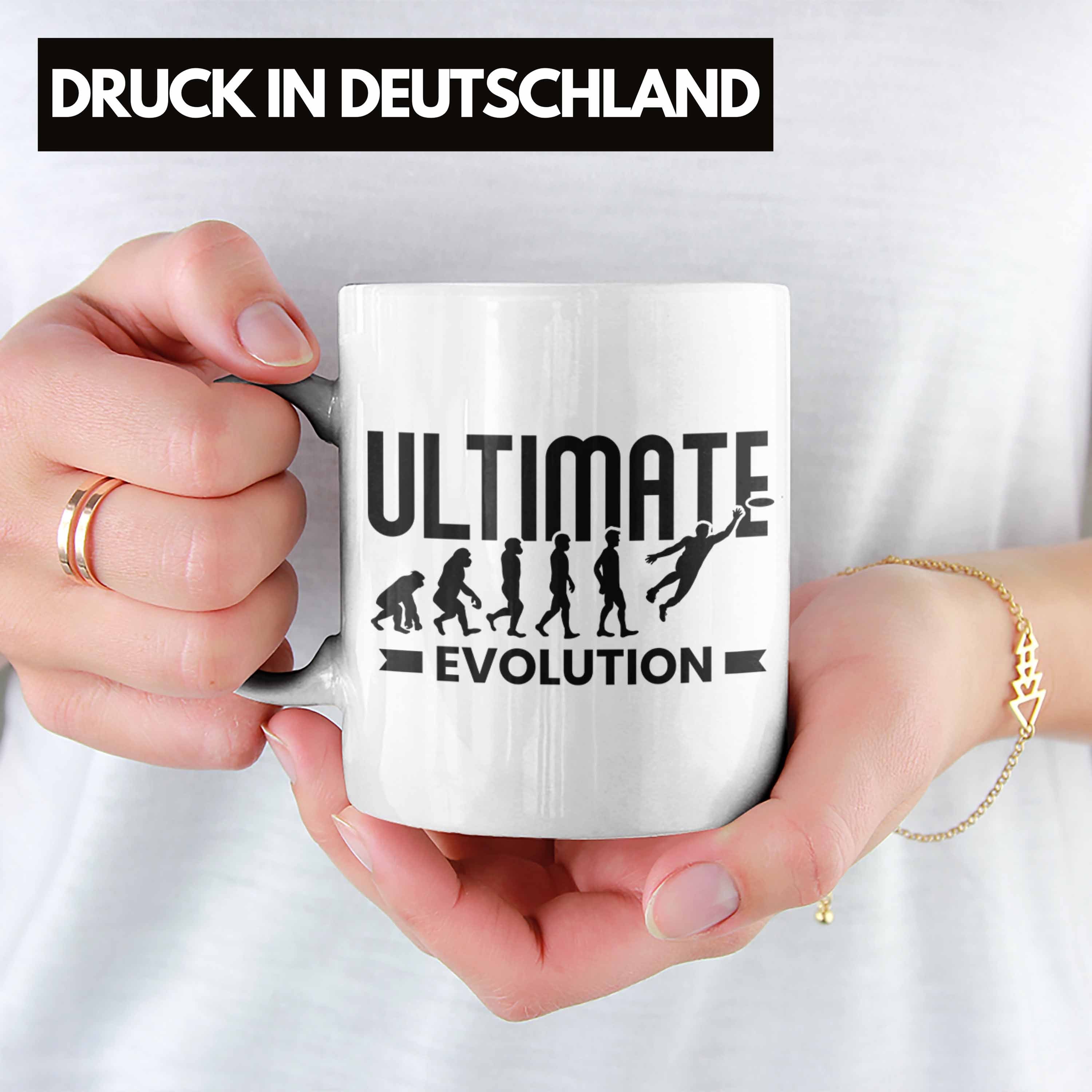 Frisbee Ultimate Frisbee-Spieler Trendation Evolution - Tasse Weiss Trendation Disc Geschenk Geschenkidee Tasse Golf