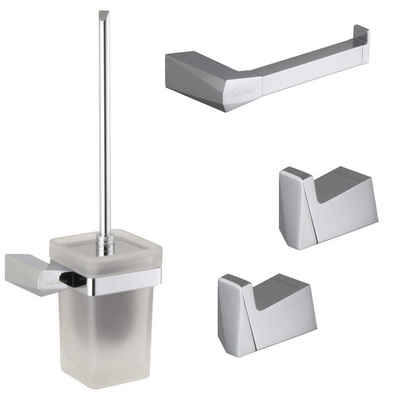 PaulGurkes Badaccessoires-Sets PGSETSTEIN1, PaulGurkes eckiges Bad-Accessoires Set Handtuchhaken WC-Papierhalter WC-Bürste