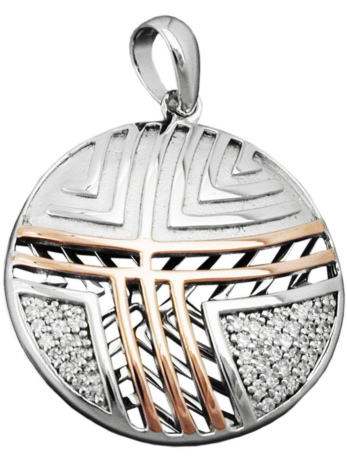 Gallay Kettenanhänger 24mm mit Zirkonias bicolor rhodiniert Silber 925 (1-tlg)