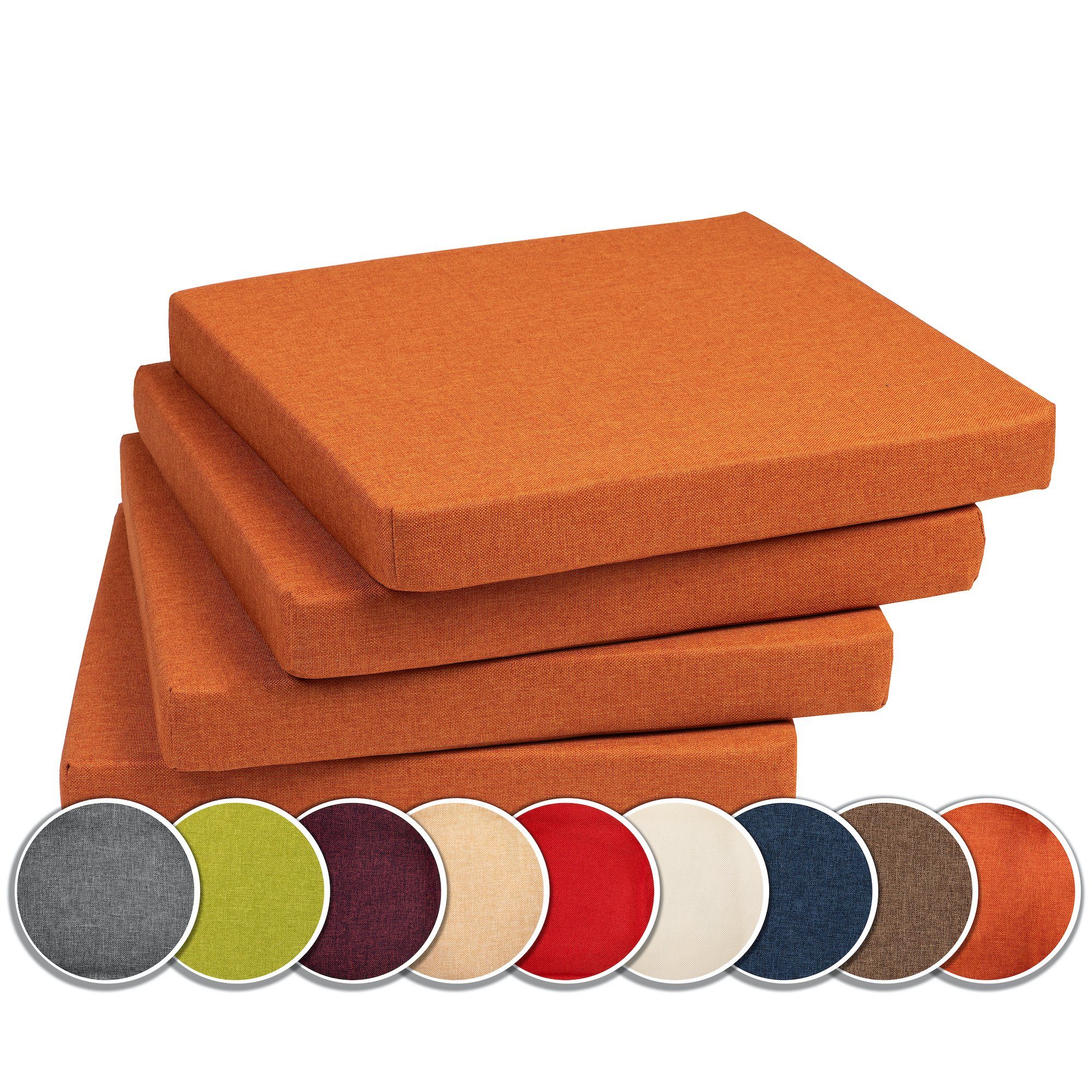 Bänke 5 4er sunnypillow Stühle, cm, x Set für Sitzkissen x 40 Sitzauflage Stuhlkissen Kissen 40 orange