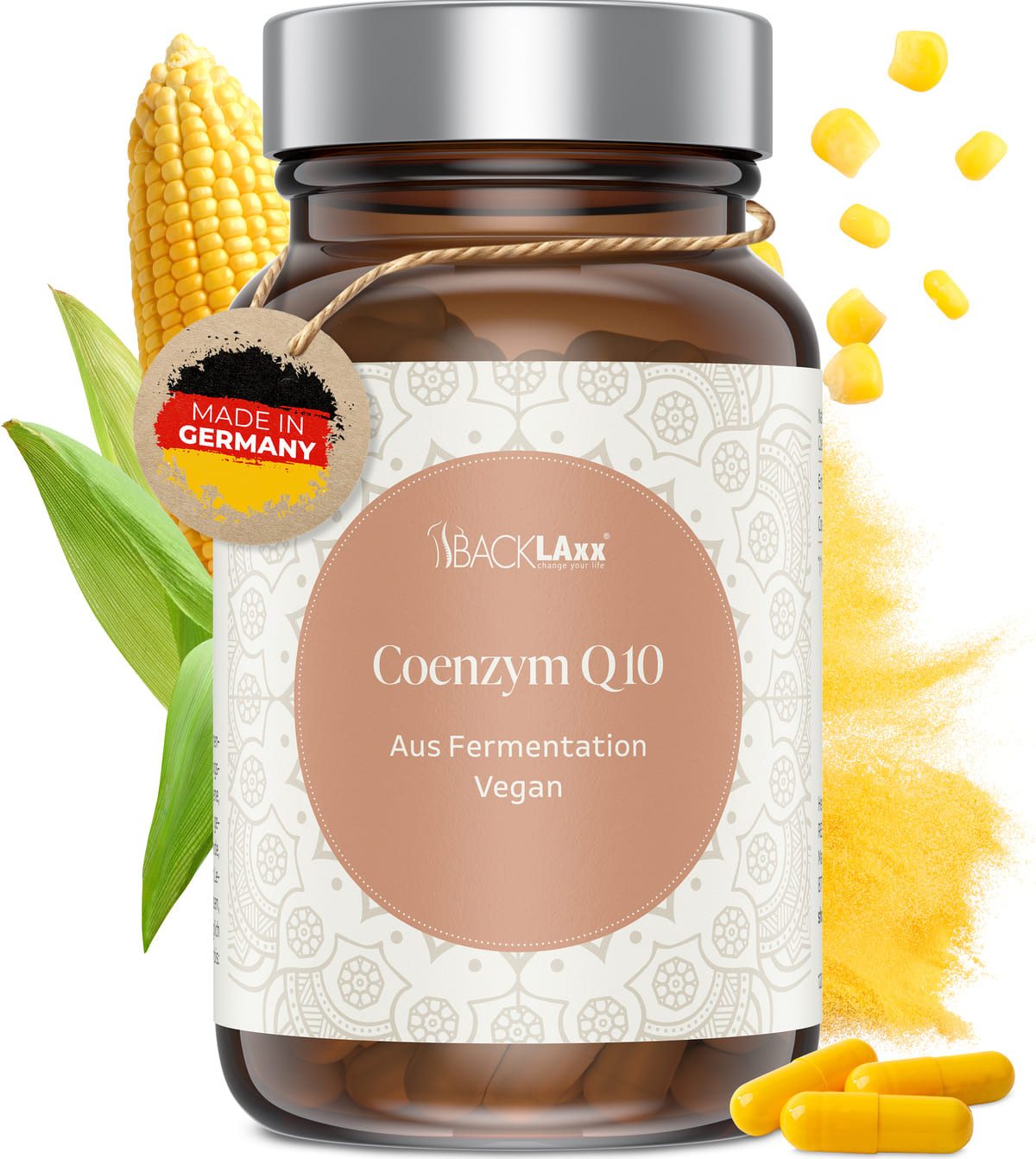 BACKLAxx® Coenzym Q10 Kapseln aus natürlicher Fermentation - 200 mg - 120 Kapseln, für 4 Monate Vorrat - geprüft & hergestellt in Deutschland