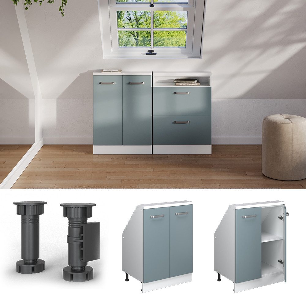 Vicco Kommode Rion, Blau-Grau/Weiß/Weiß, mit 2 Türen (1 St)