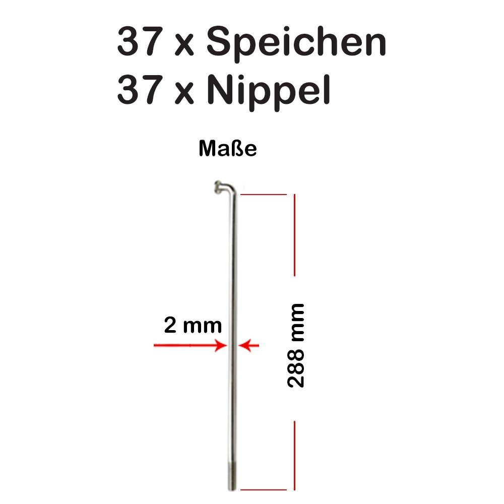 silber NIROSTA Fahrrad-Laufrad Spokes Speichen Stück Büchel 37 2mm 288mm