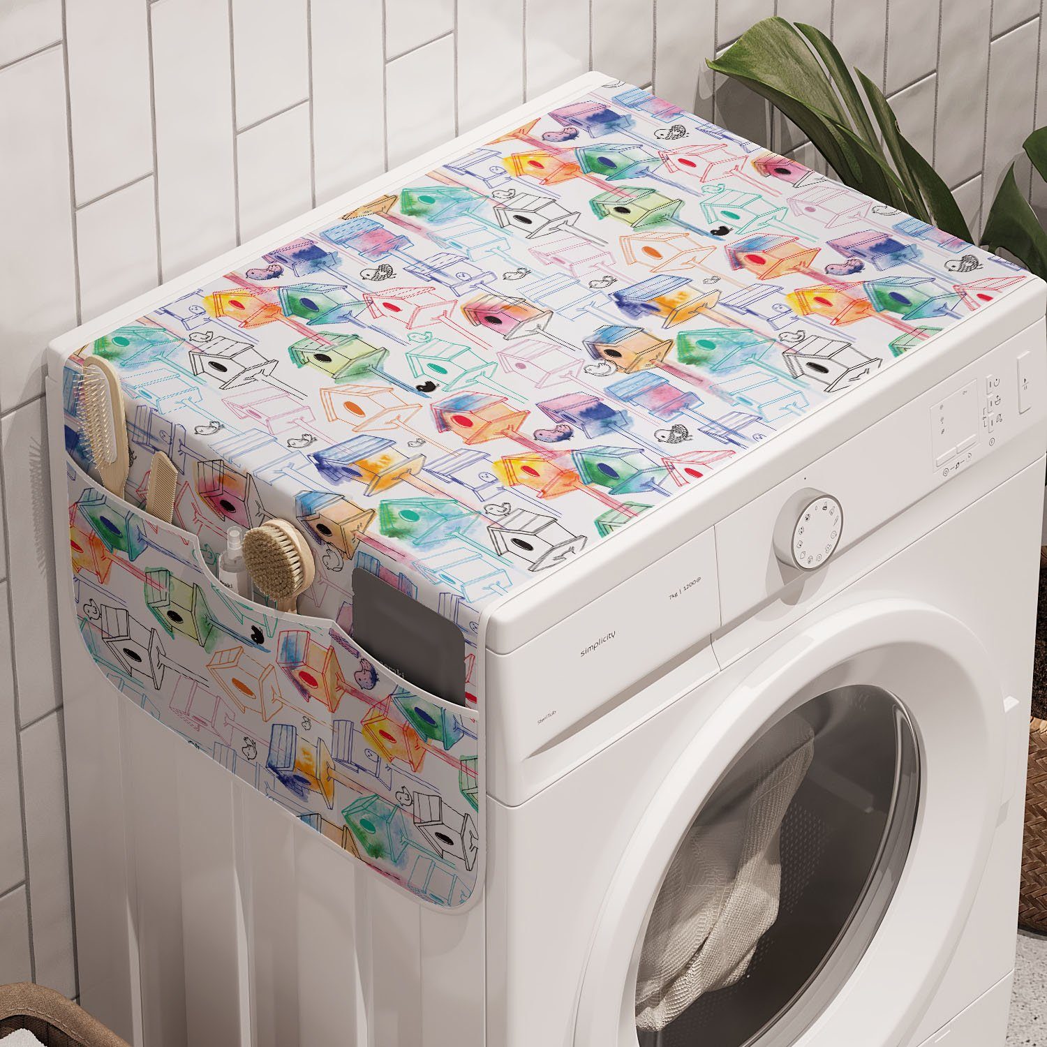 Buntes Abakuhaus Sketch Anti-Rutsch-Stoffabdeckung Waschmaschine für Nest Voliere Badorganizer Trockner, und
