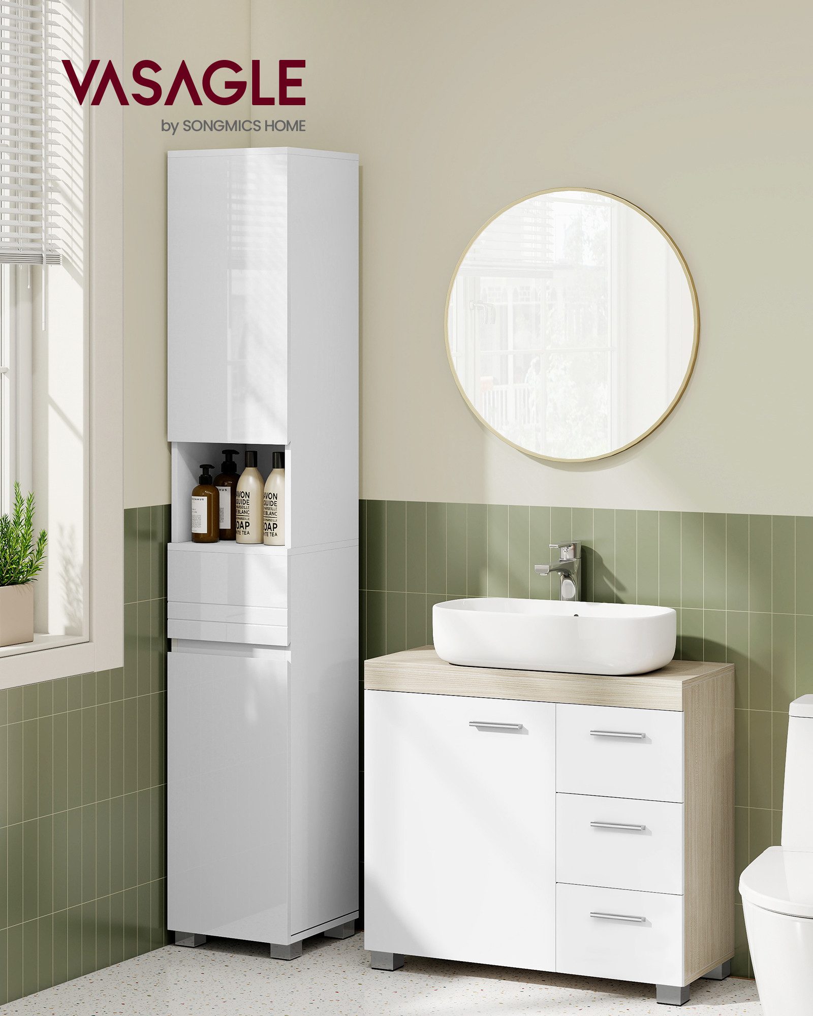 VASAGLE Waschbeckenunterschrank Badezimmerschrank Badschrank mit 3 günstig online kaufen