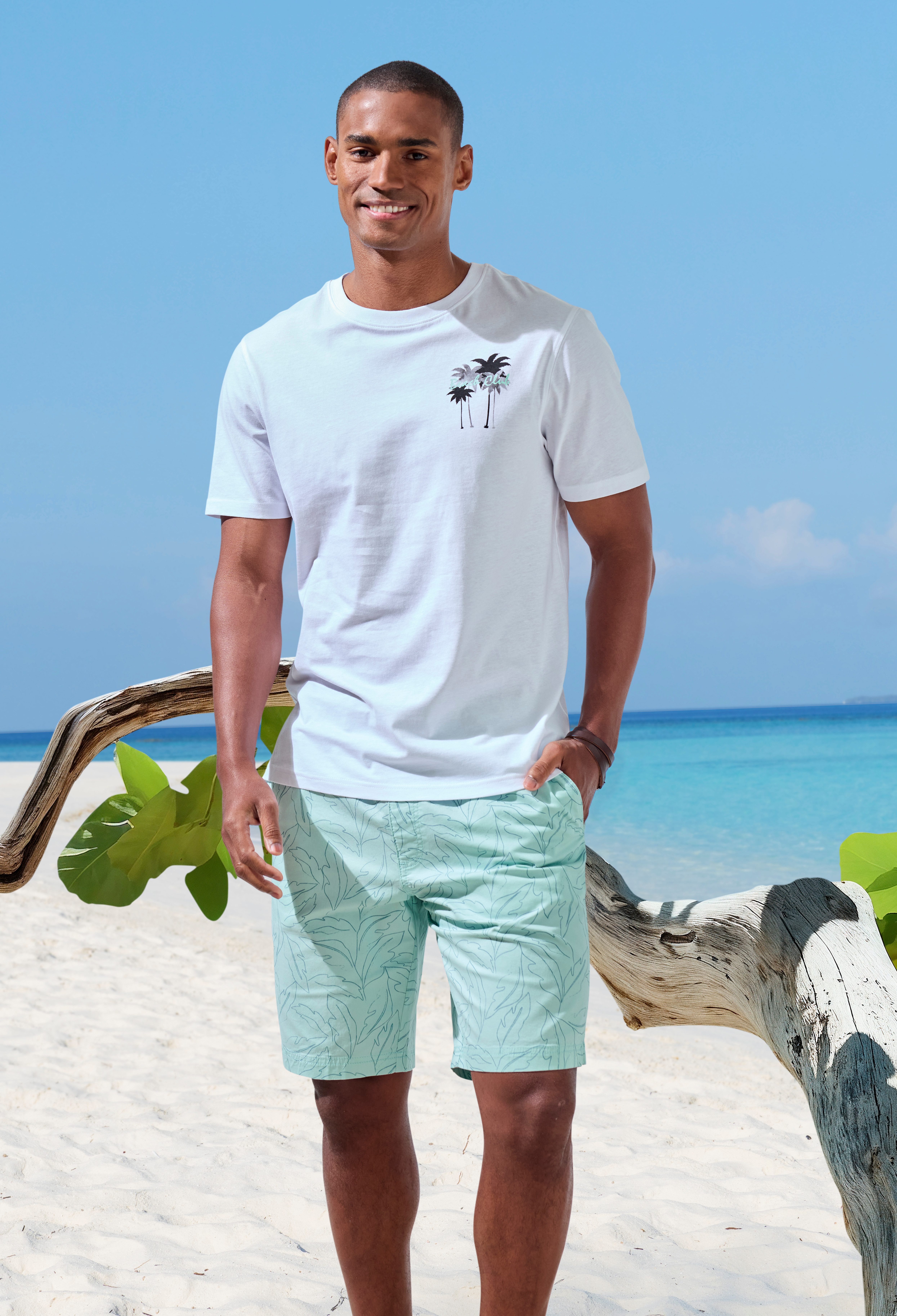 John Devin Shorts - Bermuda mit Blätter-Print kurze Schlupfhose aus elastischer, gewebter Baumwollqualität – Bild 5 von 5
