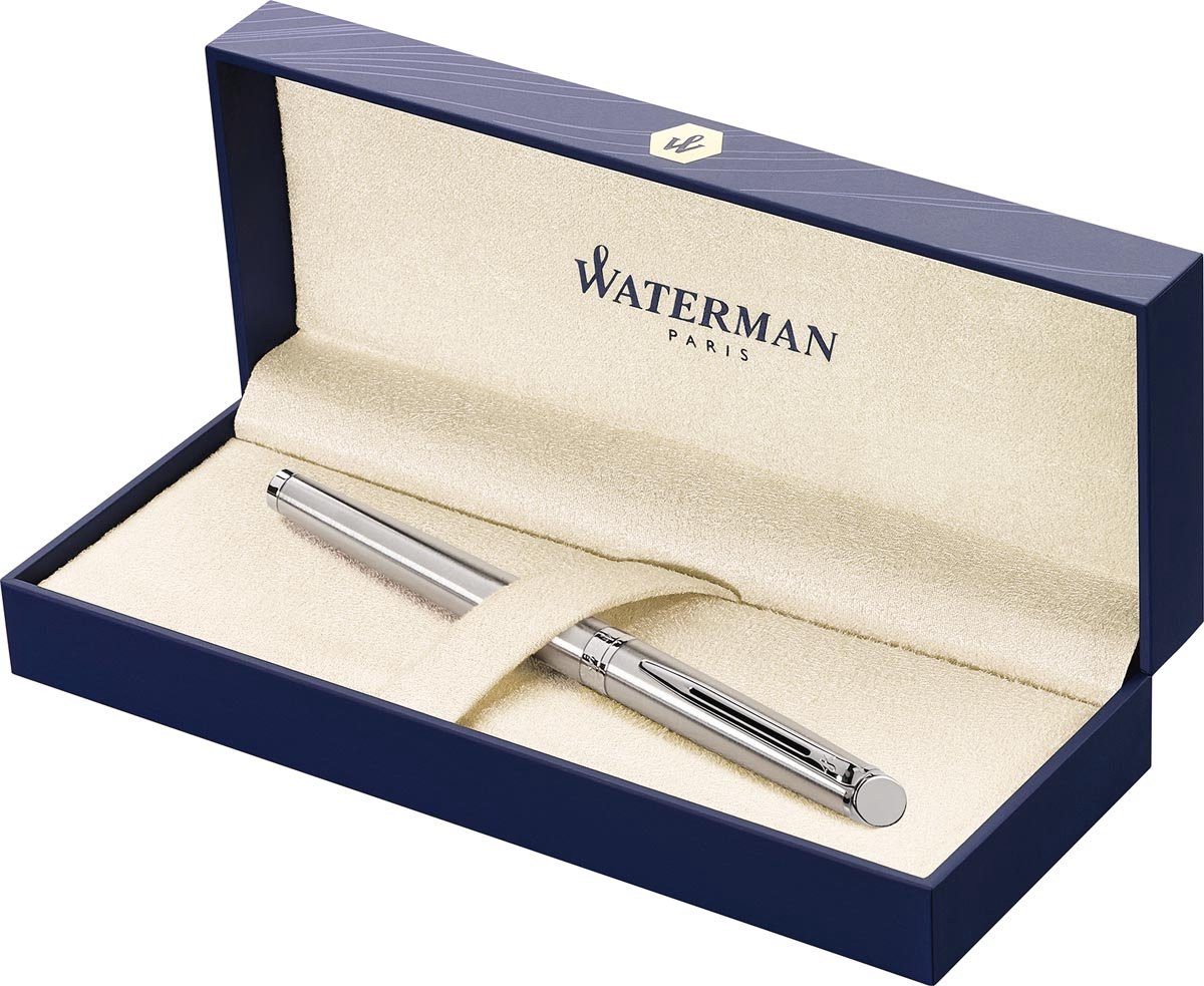 Waterman Füllfederhalter Hémisphère - Edelstahl mit Chromrand, feine Spitze, graue Tinte, (1-tlg), für Rechts- und Linkshänder; mit Geschenkverpackung