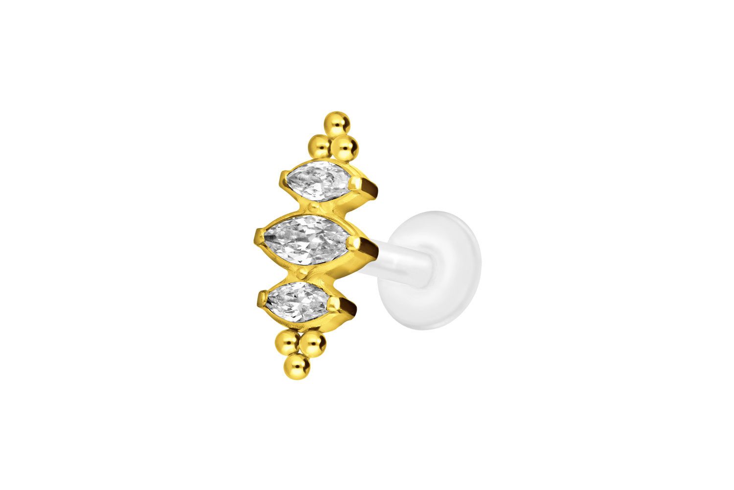 Piercing-Set PTFE Labret mit Innengewinde + Titan-Aufsatz 3 KRISTALLTROPFEN +