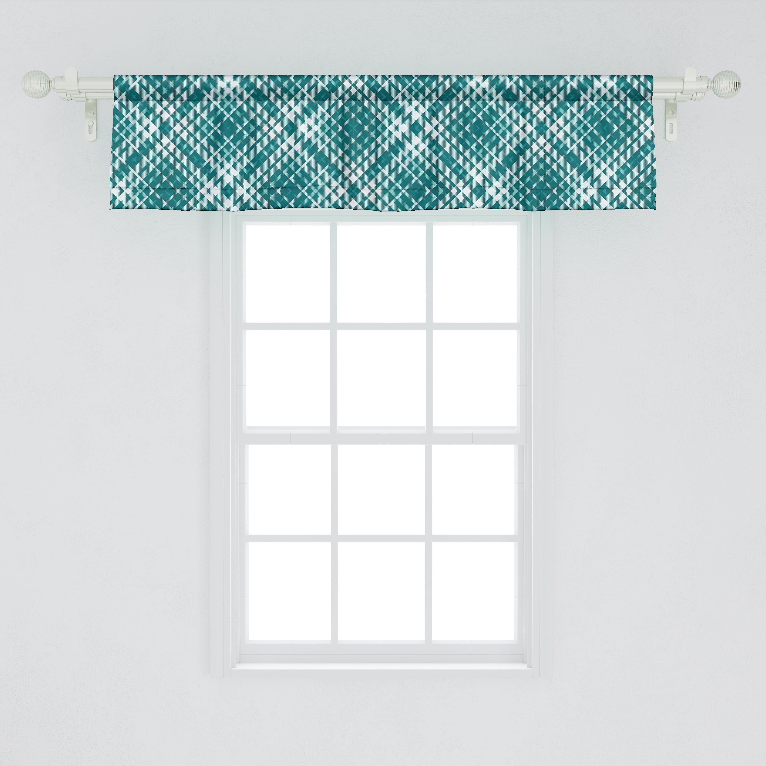 Scheibengardine Vorhang Volant für Küche Retro Abakuhaus, Blau Microfaser, kariertes Schottenkaro mit Schlafzimmer Muster Dekor Stangentasche