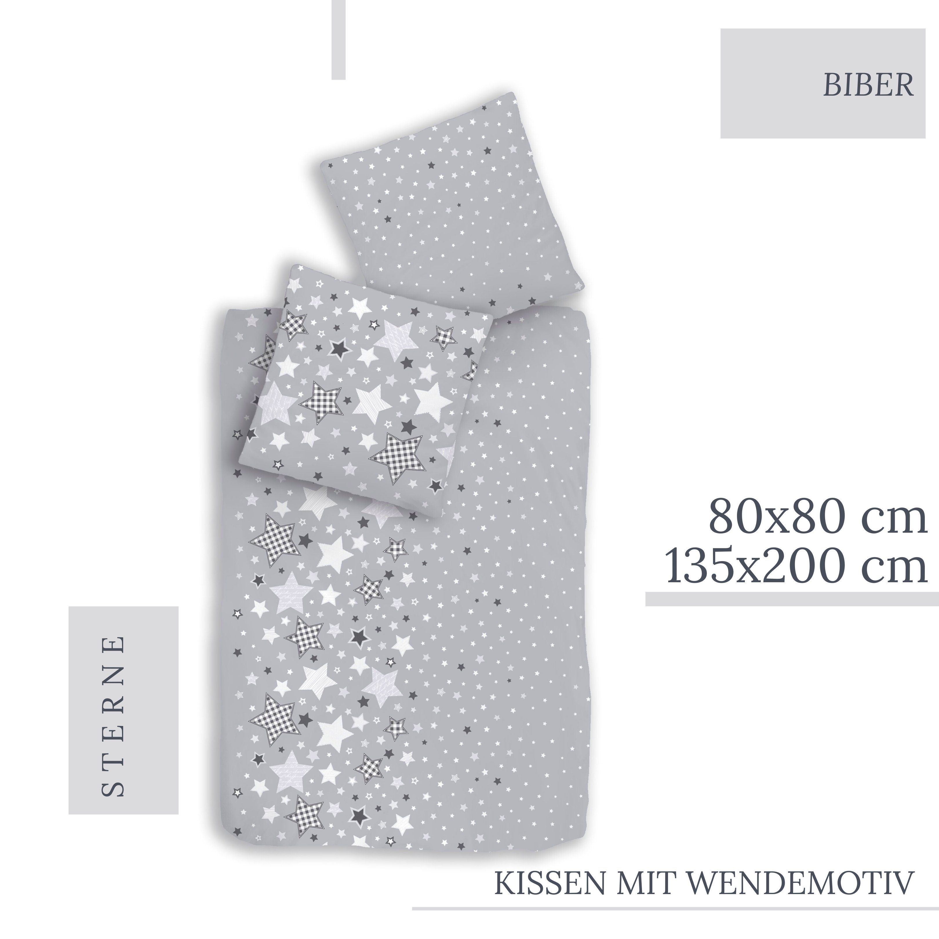 MTOnlinehandel Bettwäsche Sterne 135x200 + 80x80 cm, 100 % Baumwolle, Biber günstig online kaufen