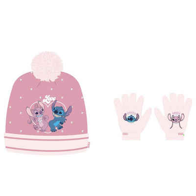 Disney Mütze & Schal Disney Stitch Mütze und Handschuhe Set Rosa