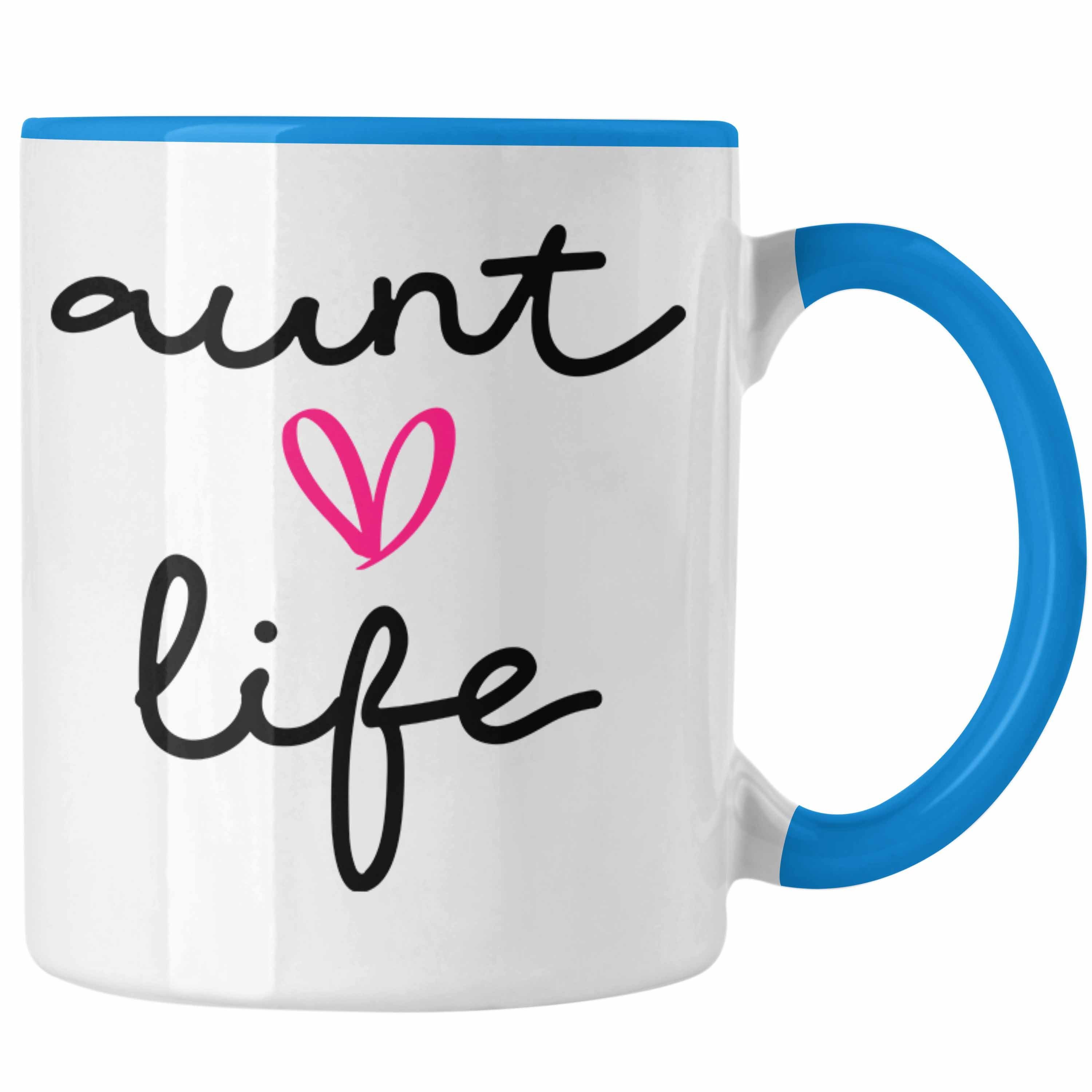 Trendation Tasse Trendation - Aunt Life Tante Tasse Geschenk für Beste Tante Kaffeetasse Geschenkidee Tante Geburtstag Lustig Blau