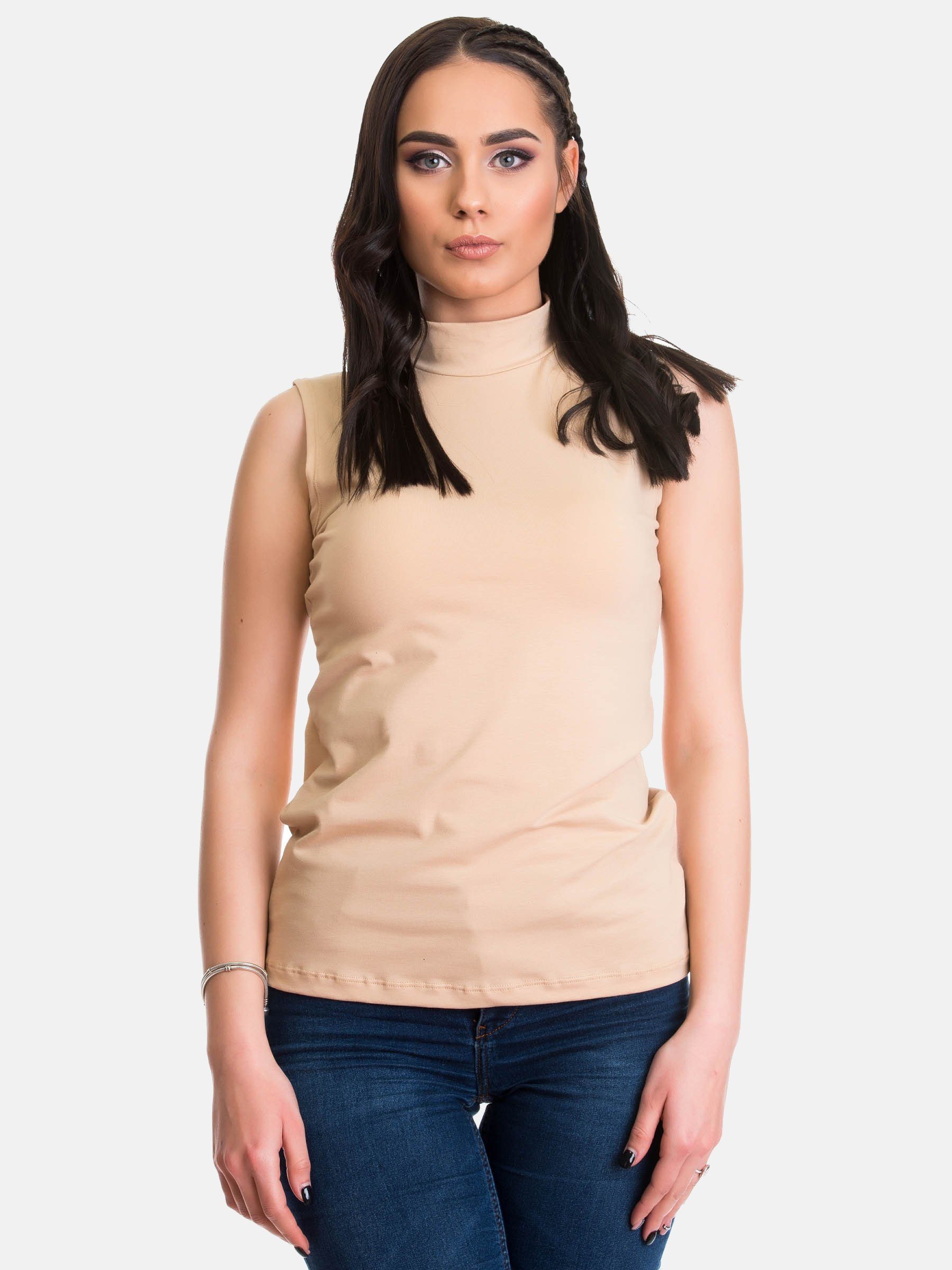 Evoni T-Shirt Basic Shirt ärmellos Halbkragen günstig online kaufen